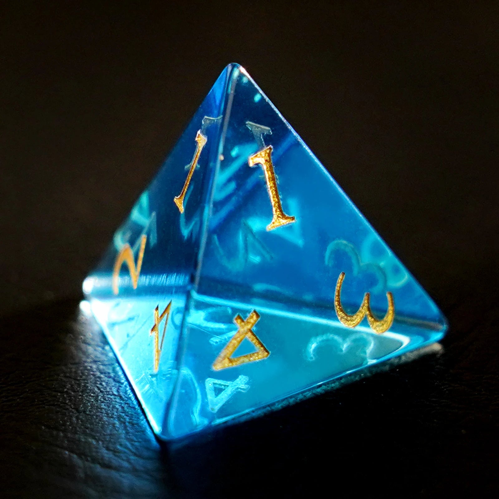 DragonStone Logo D&D Blue Zircon Engraved Glass Dice Set