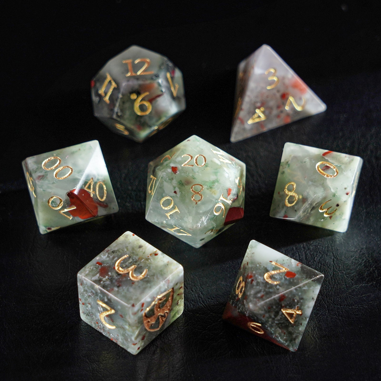 DragonStone Logo D&D Chinese Bloodstone Dice Set - DragonStone