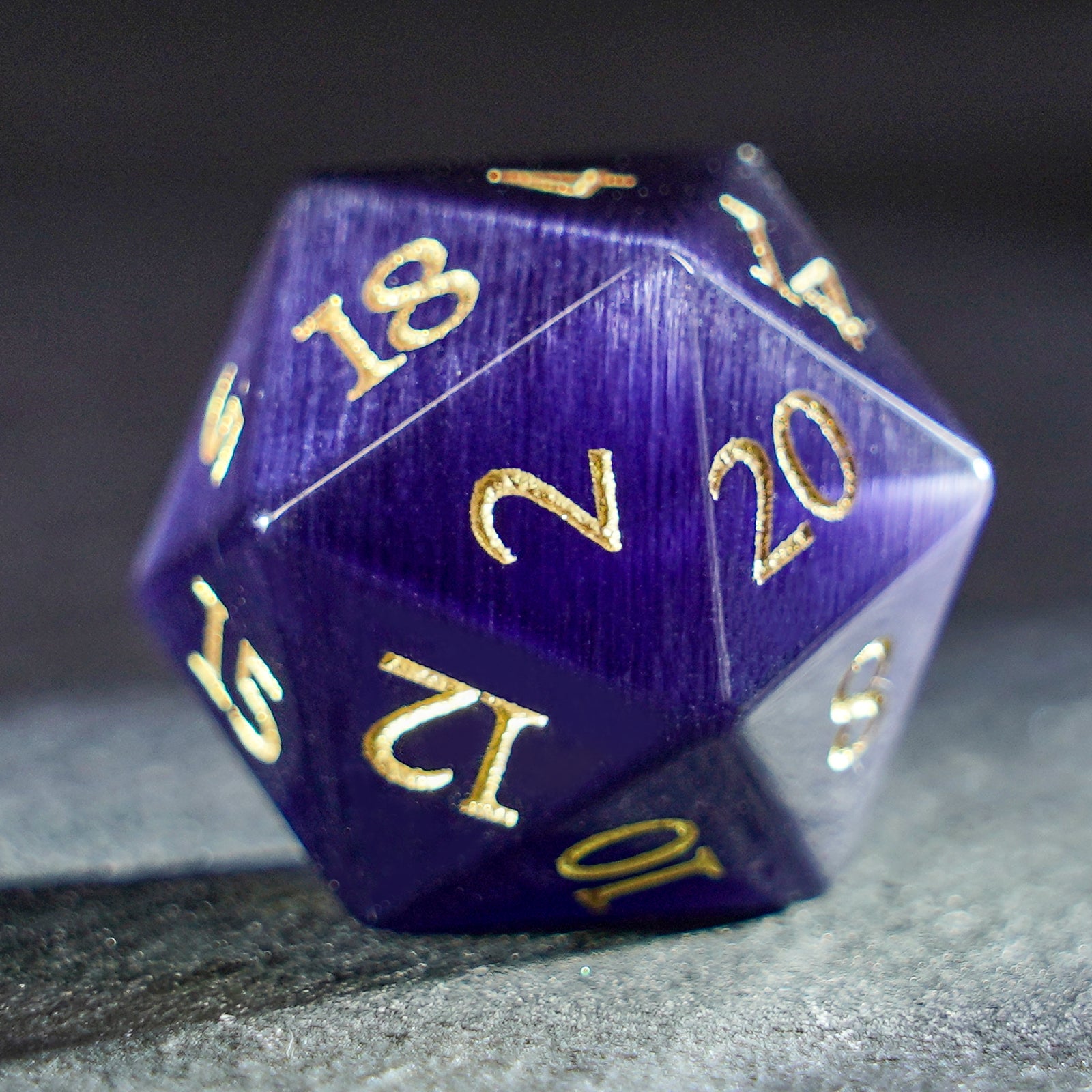 DragonStone Logo D&D Deep Purple Cat’s Eye Dice Set - DragonStone