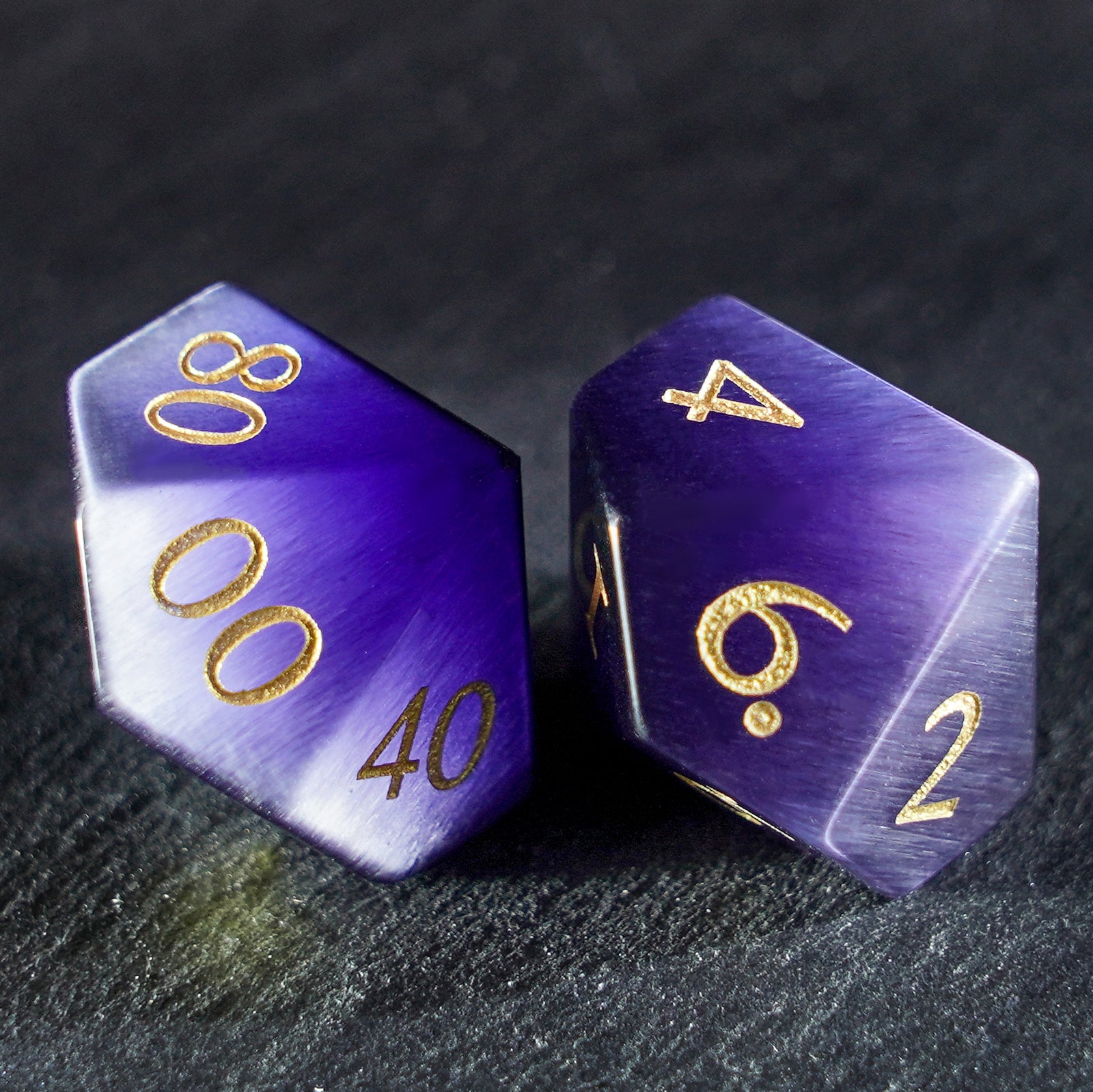 DragonStone Logo D&D Deep Purple Cat’s Eye Dice Set - DragonStone