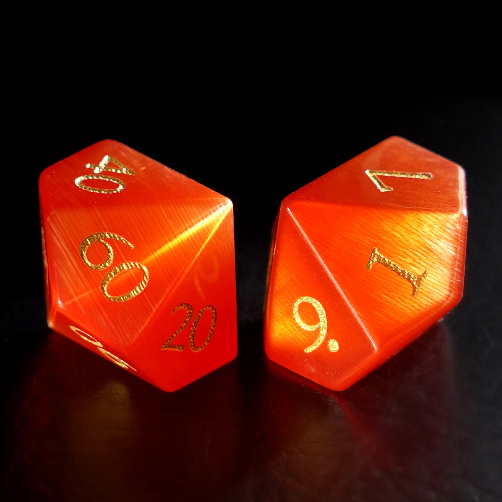 DragonStone Logo D&D Red Cat's Eye Gemstone Dice Set
