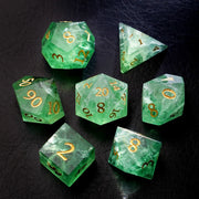 DragonStone Logo D&D Green Fluorite Engraved Gemstone Dice Set