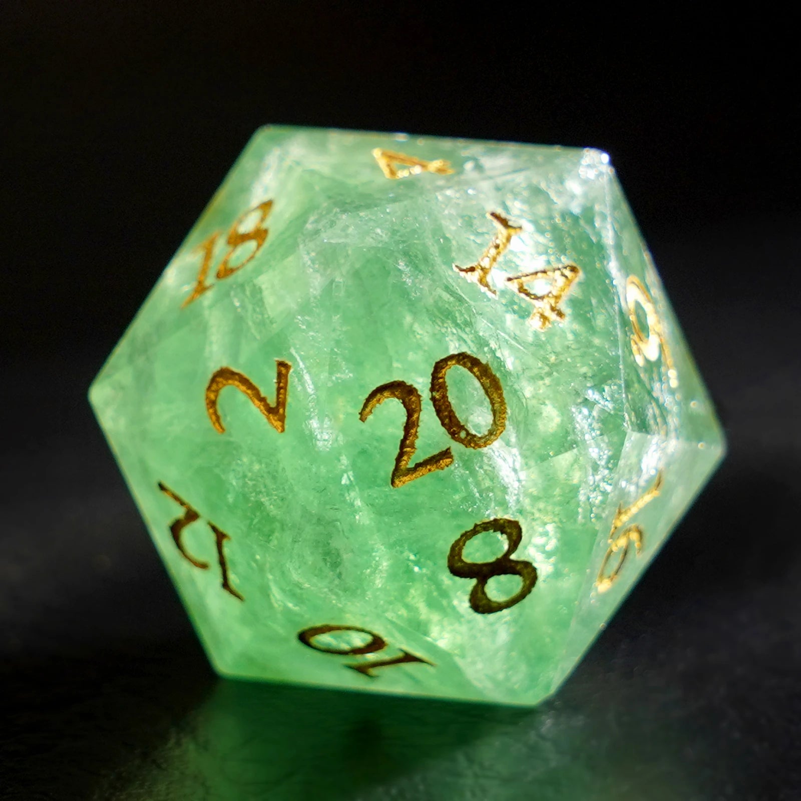 DragonStone Logo D&D Green Fluorite Engraved Gemstone Dice Set