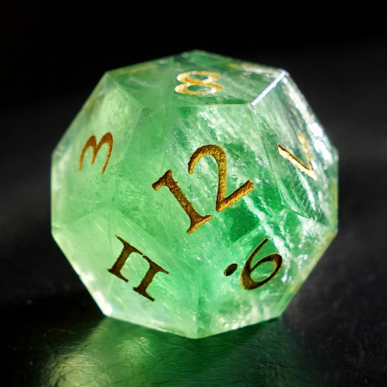 DragonStone Logo D&D Green Fluorite Engraved Gemstone Dice Set