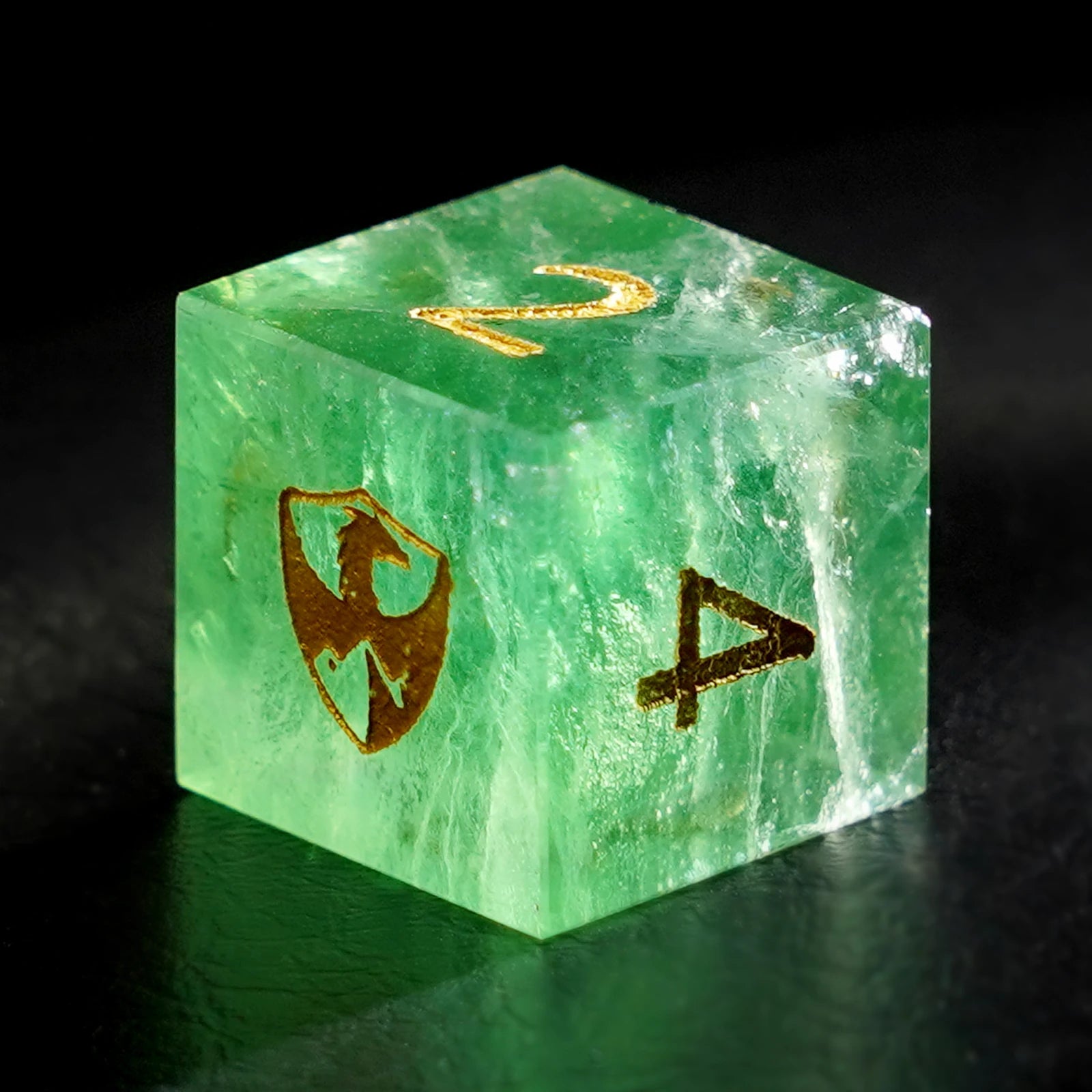 DragonStone Logo D&D Green Fluorite Engraved Gemstone Dice Set