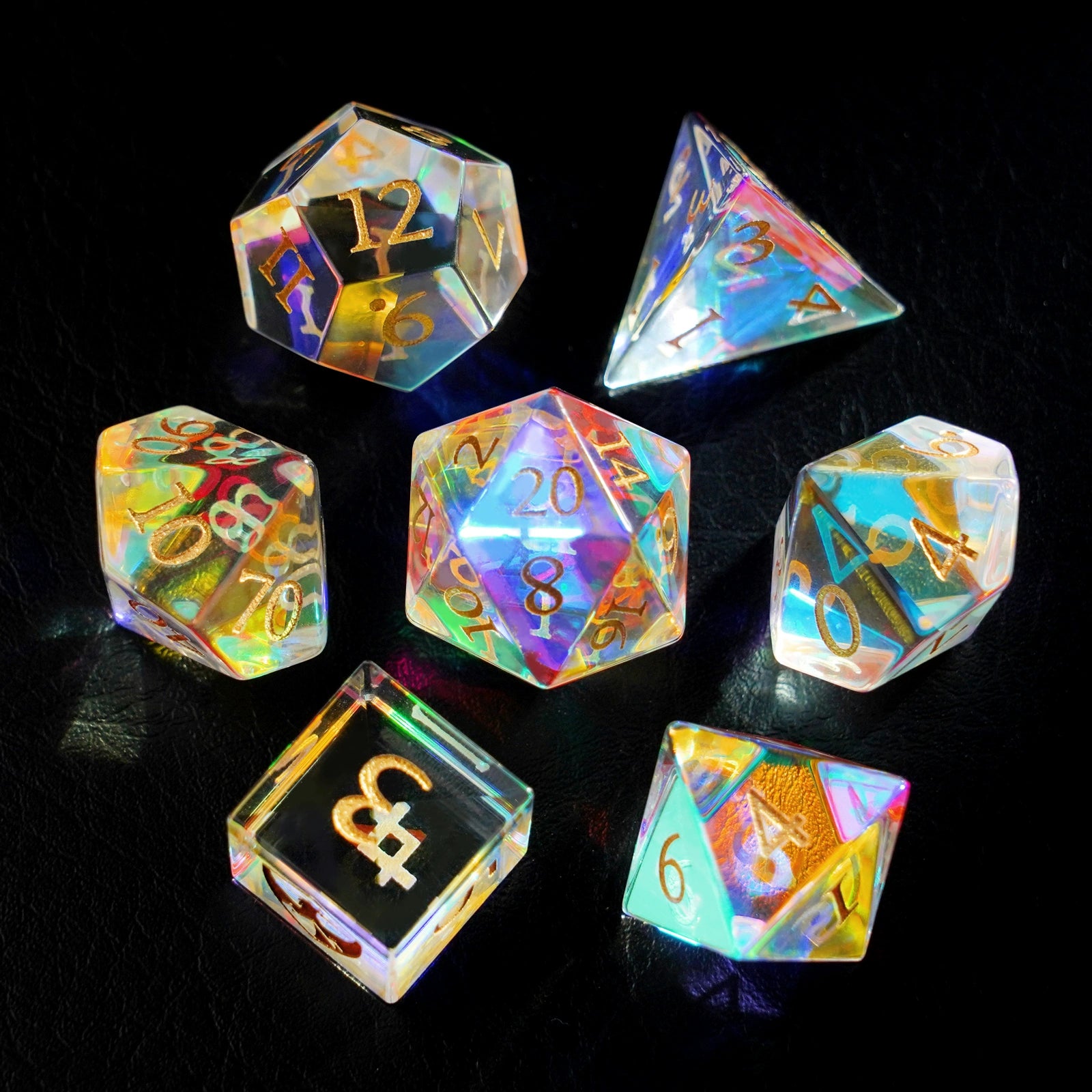 DragonStone Logo D&D K9 Engraved Dichroic Prism Glass Dice Set - DragonStone