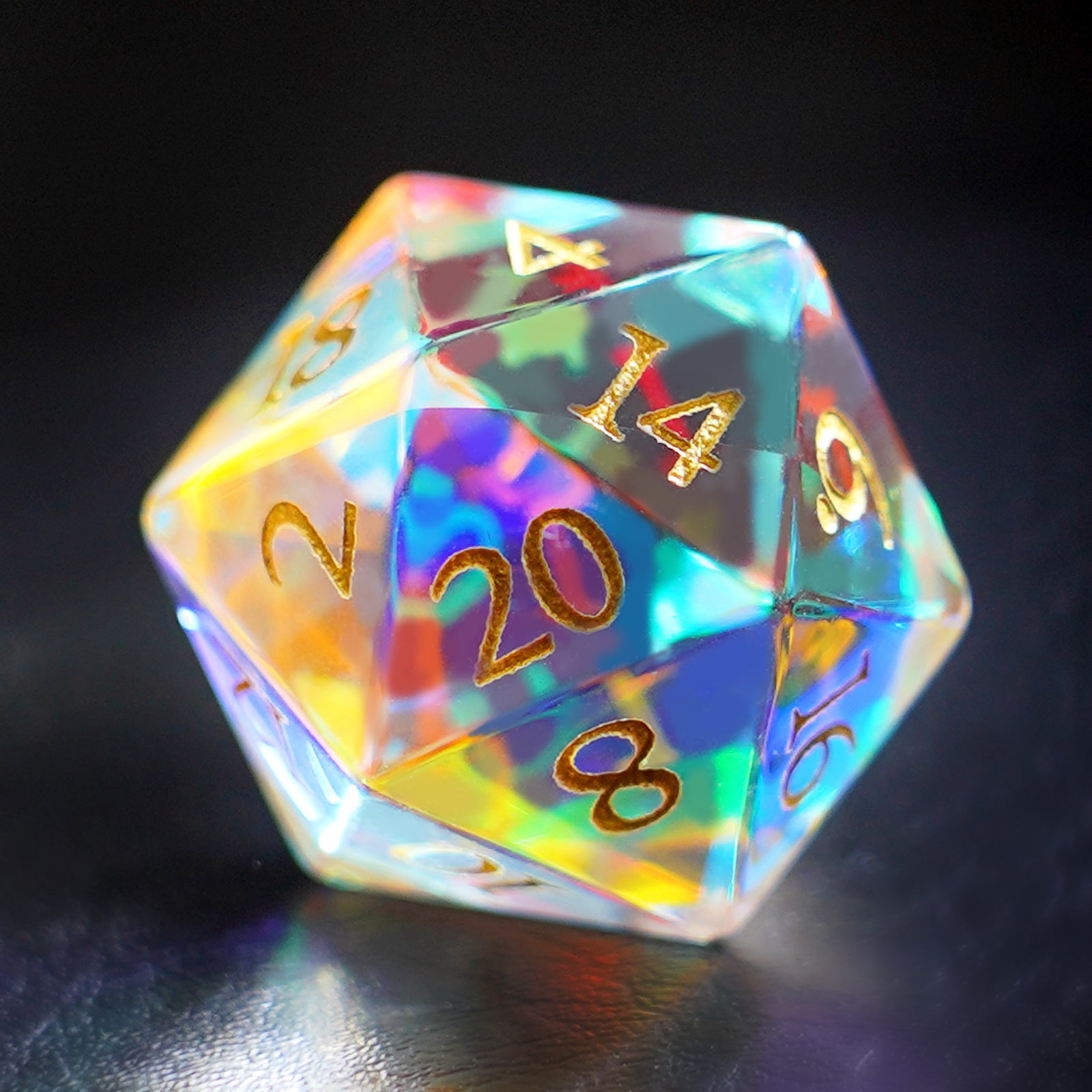 DragonStone Logo D&D K9 Engraved Dichroic Prism Glass Dice Set - DragonStone
