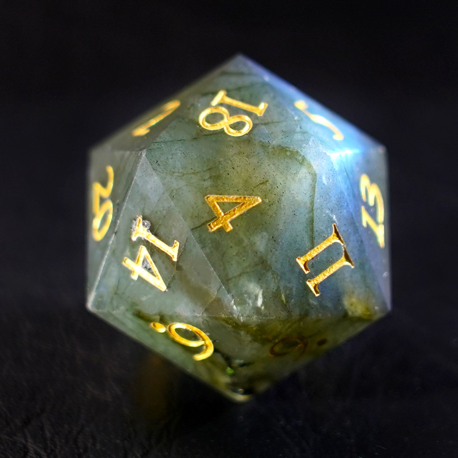 DragonStone Logo D&D Labradorite Engraved Gemstone Dice Set - DragonStone