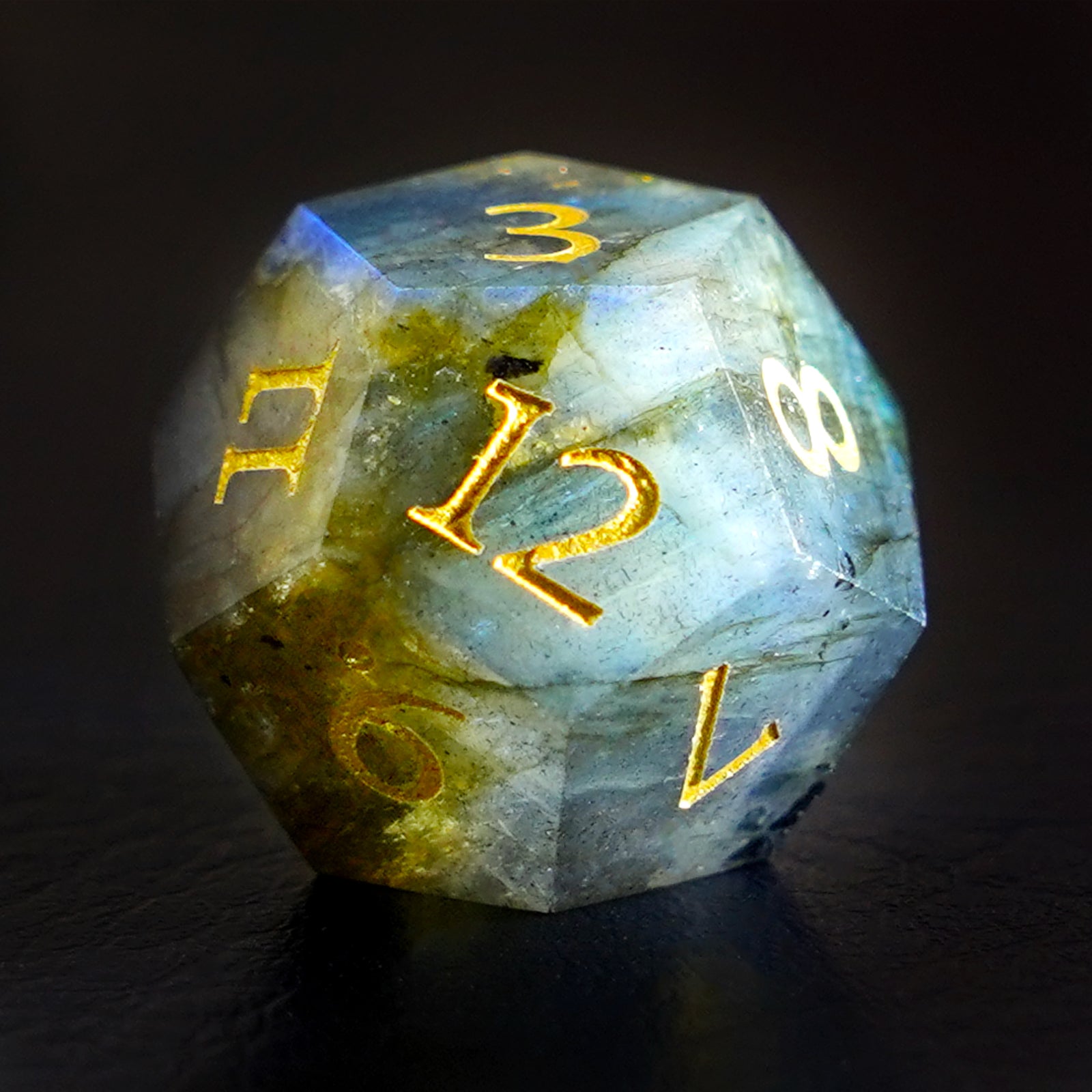 DragonStone Logo D&D Labradorite Engraved Gemstone Dice Set - DragonStone