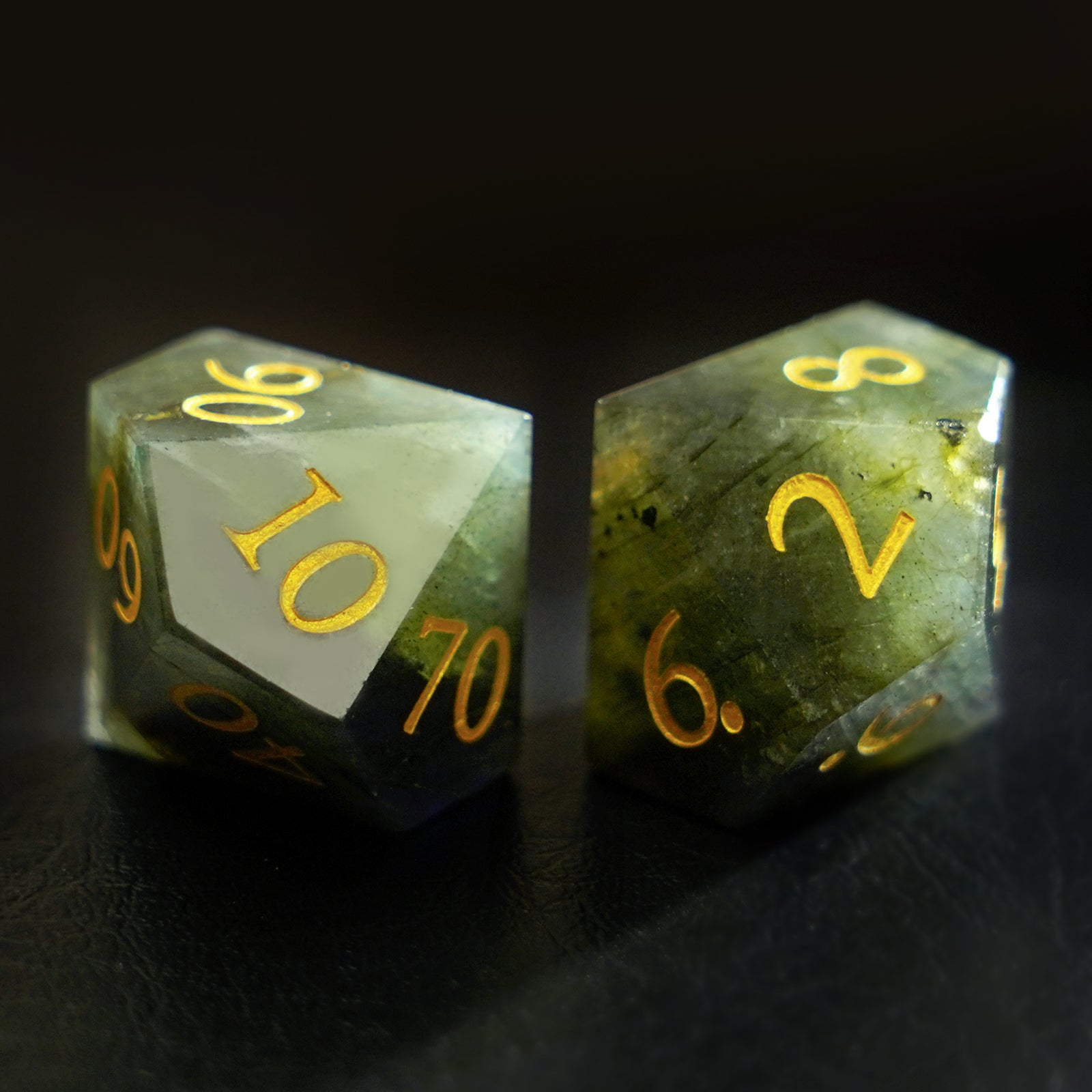 DragonStone Logo D&D Labradorite Engraved Gemstone Dice Set - DragonStone