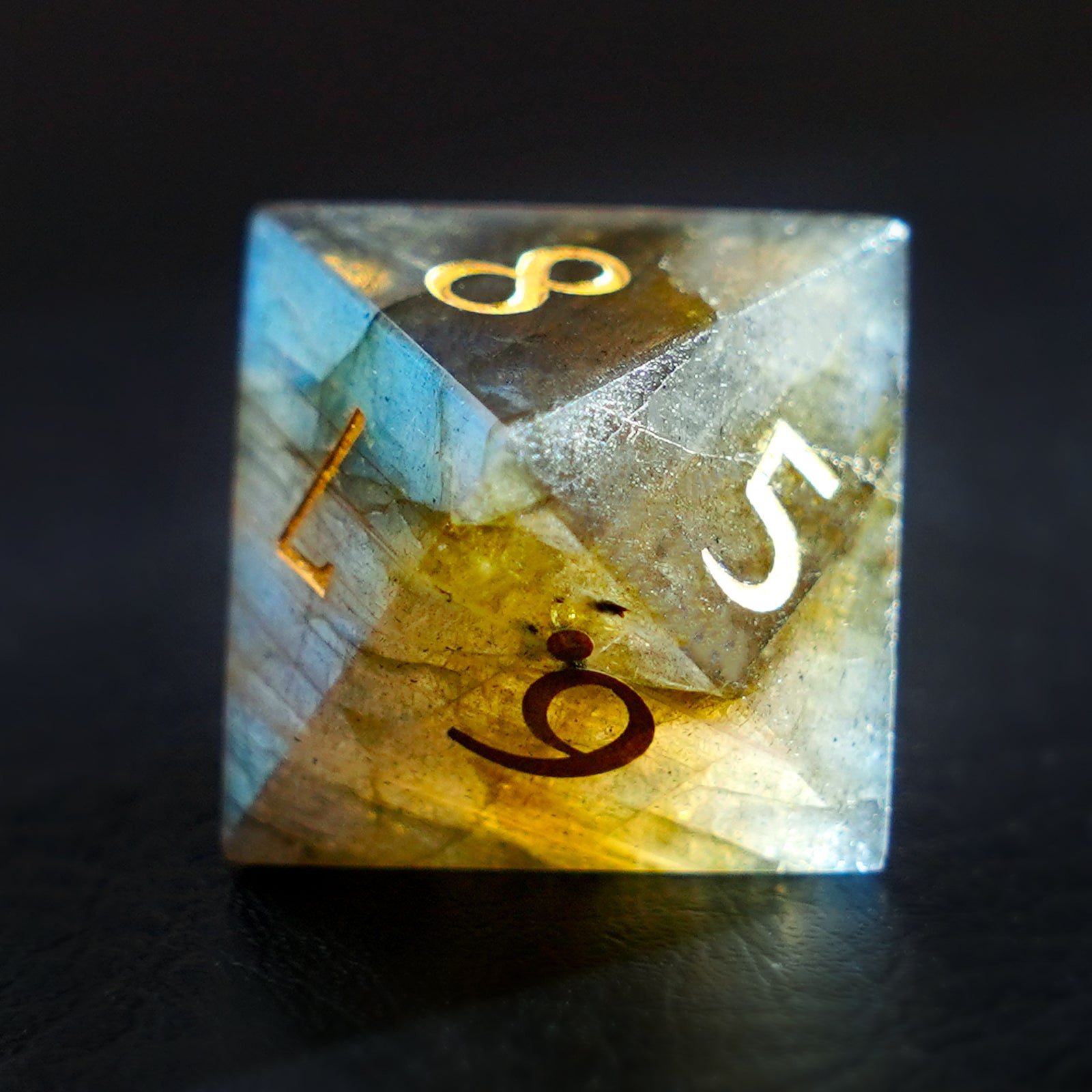 DragonStone Logo D&D Labradorite Engraved Gemstone Dice Set - DragonStone