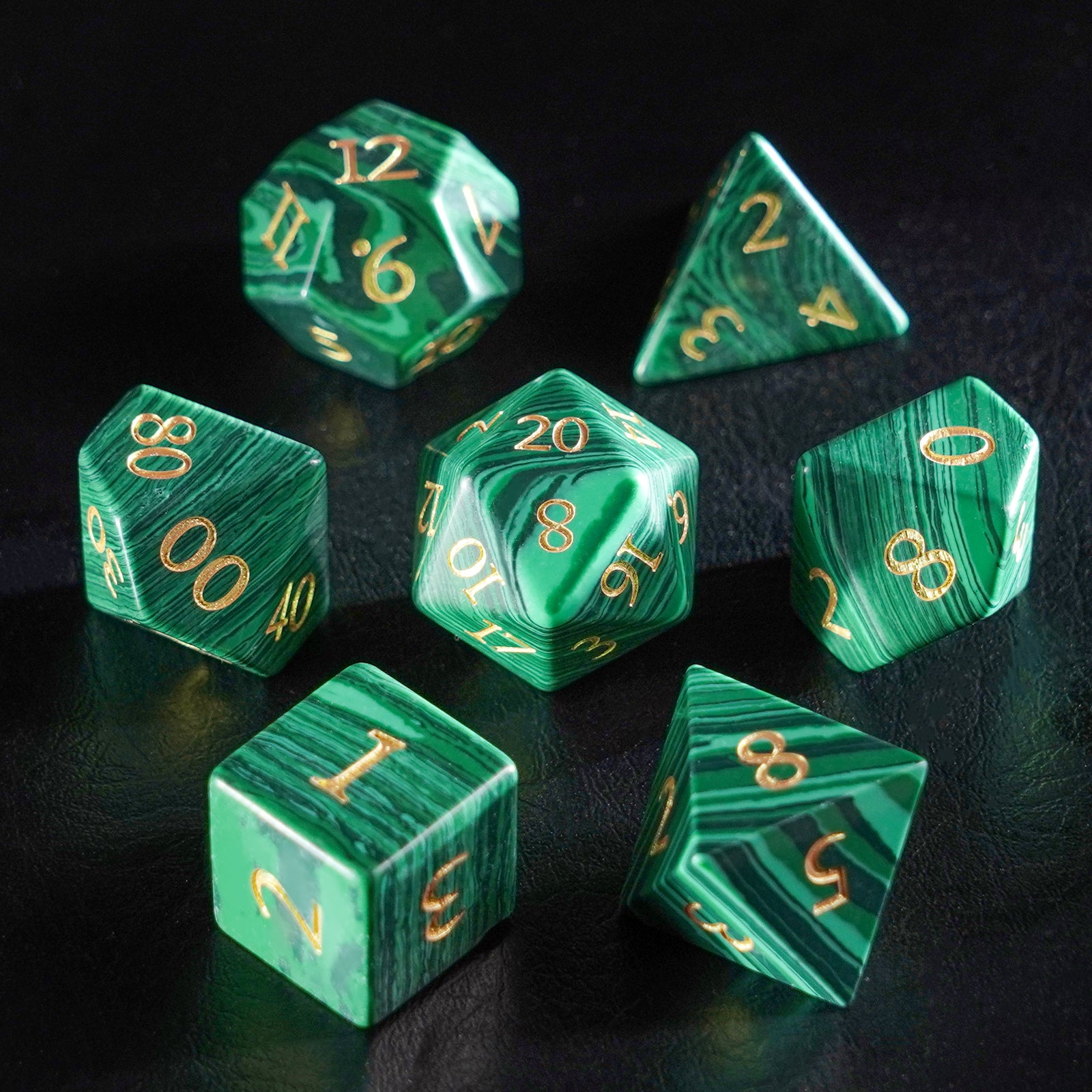 DragonStone Logo D&D Malachite Gemstone Dice Set - DragonStone