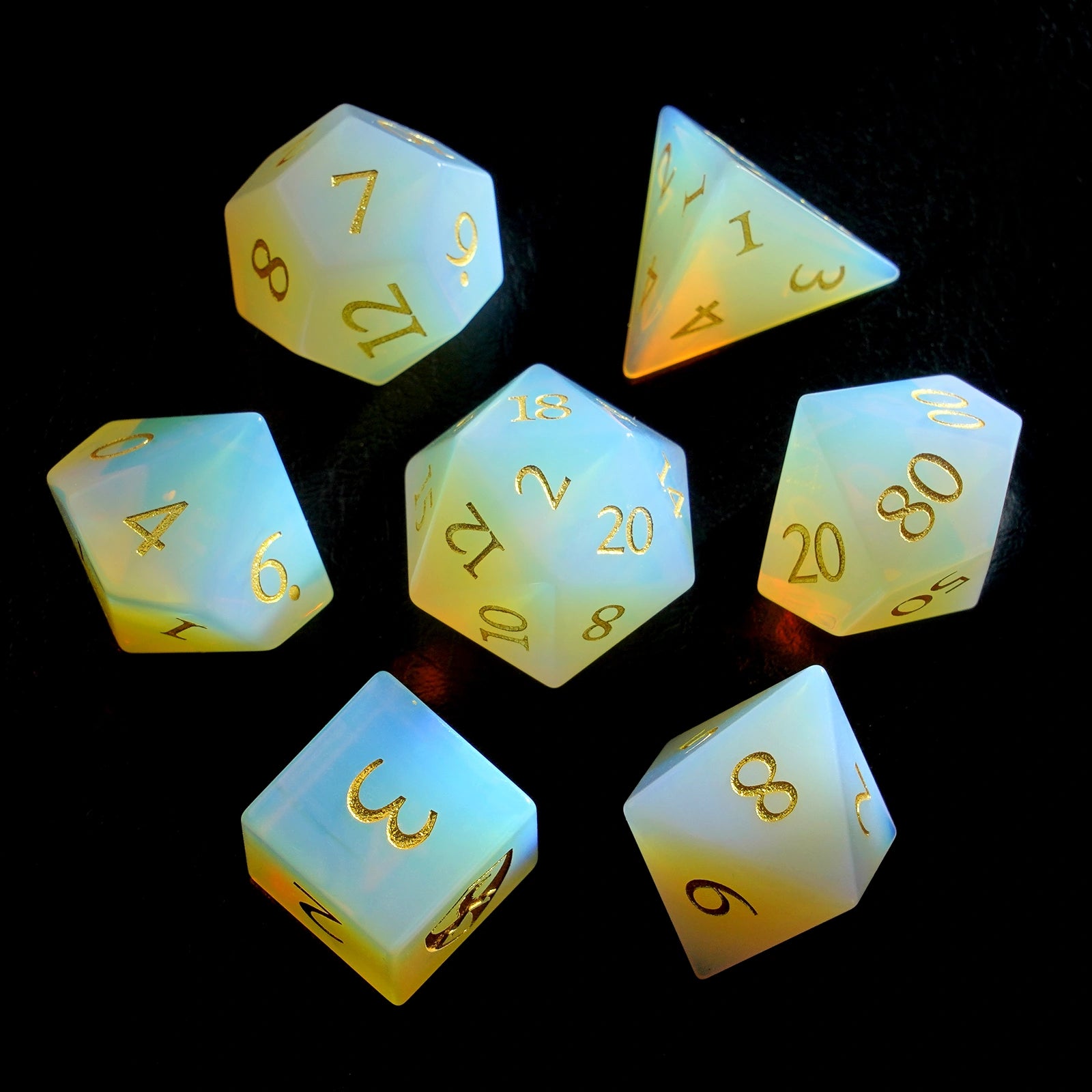 DragonStone Logo D&D Opal Engraved Gemstone Dice Set - DragonStone