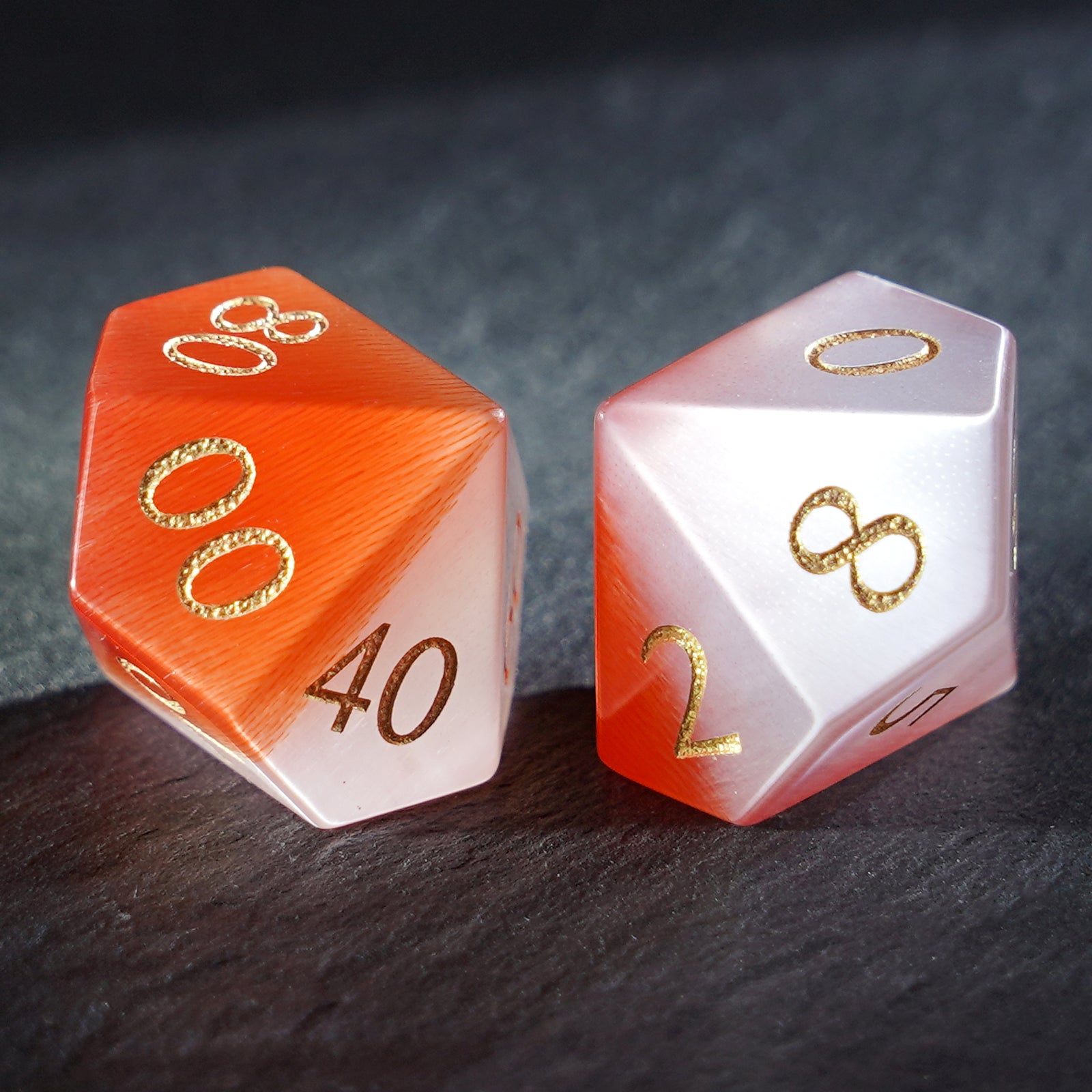 DragonStone Logo D&D Red and White Cat's Eye Dice Set - DragonStone