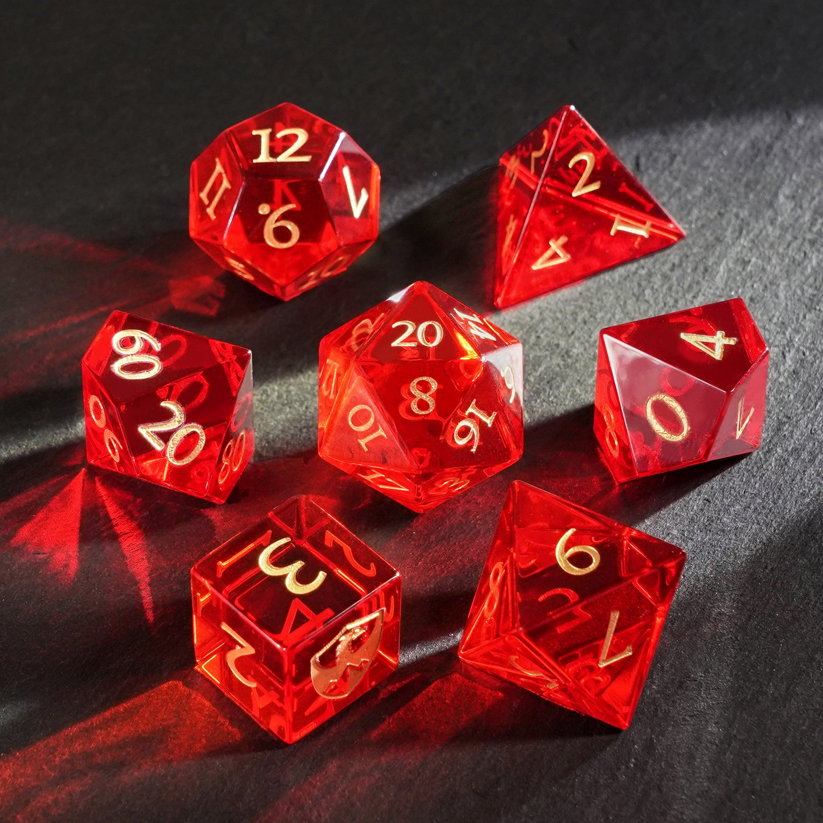 DragonStone Logo D&D Red Zircon Dice Set - DragonStone