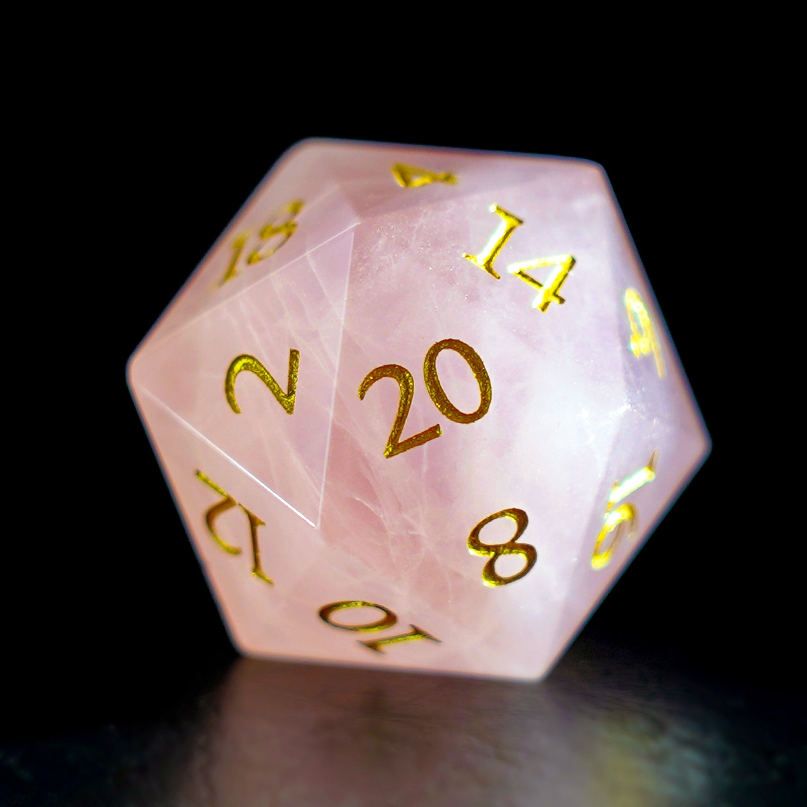 DragonStone Logo D&D Rose Quartz Engraved Gemstone Dice Set - DragonStone