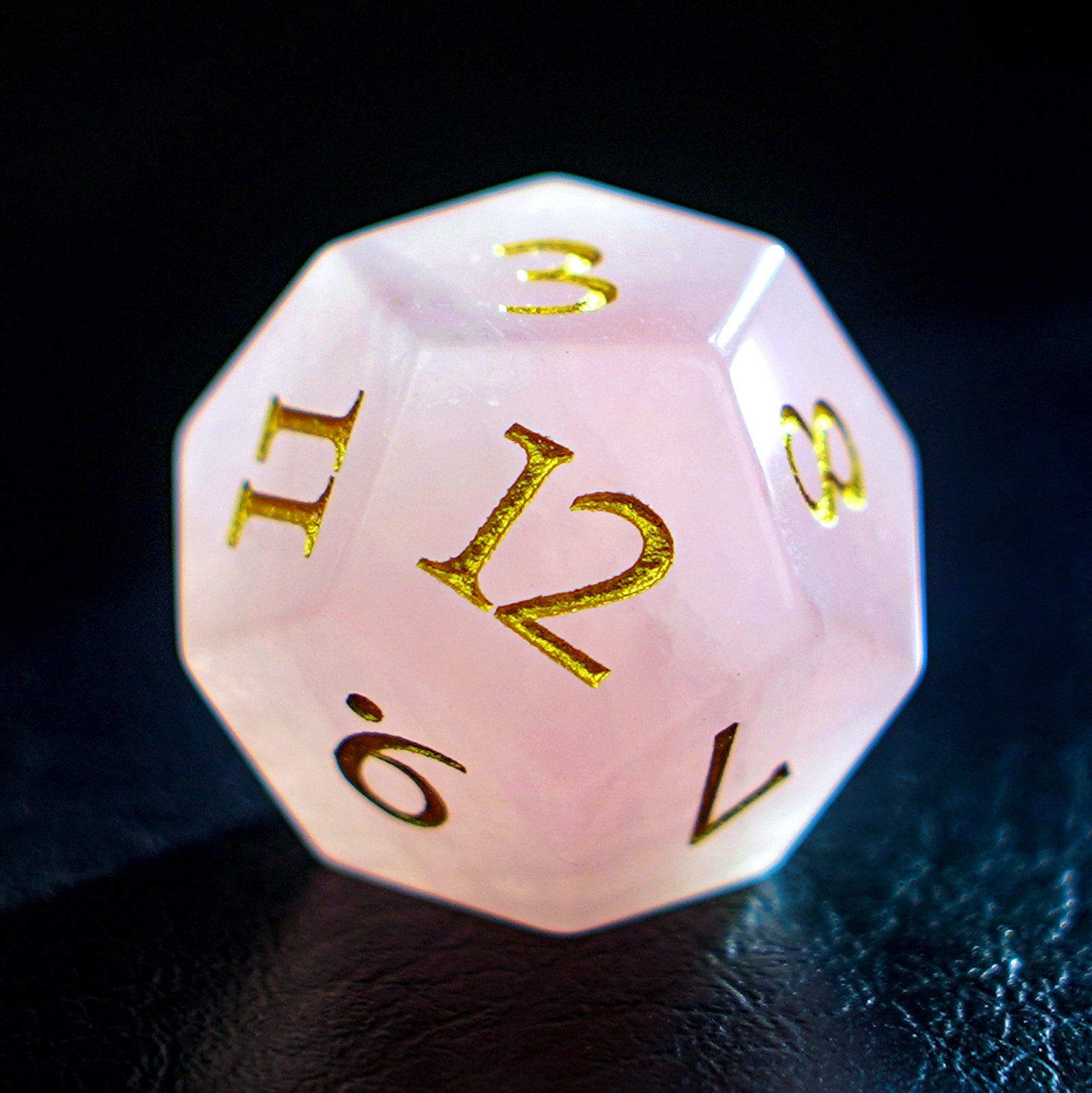 DragonStone Logo D&D Rose Quartz Engraved Gemstone Dice Set - DragonStone