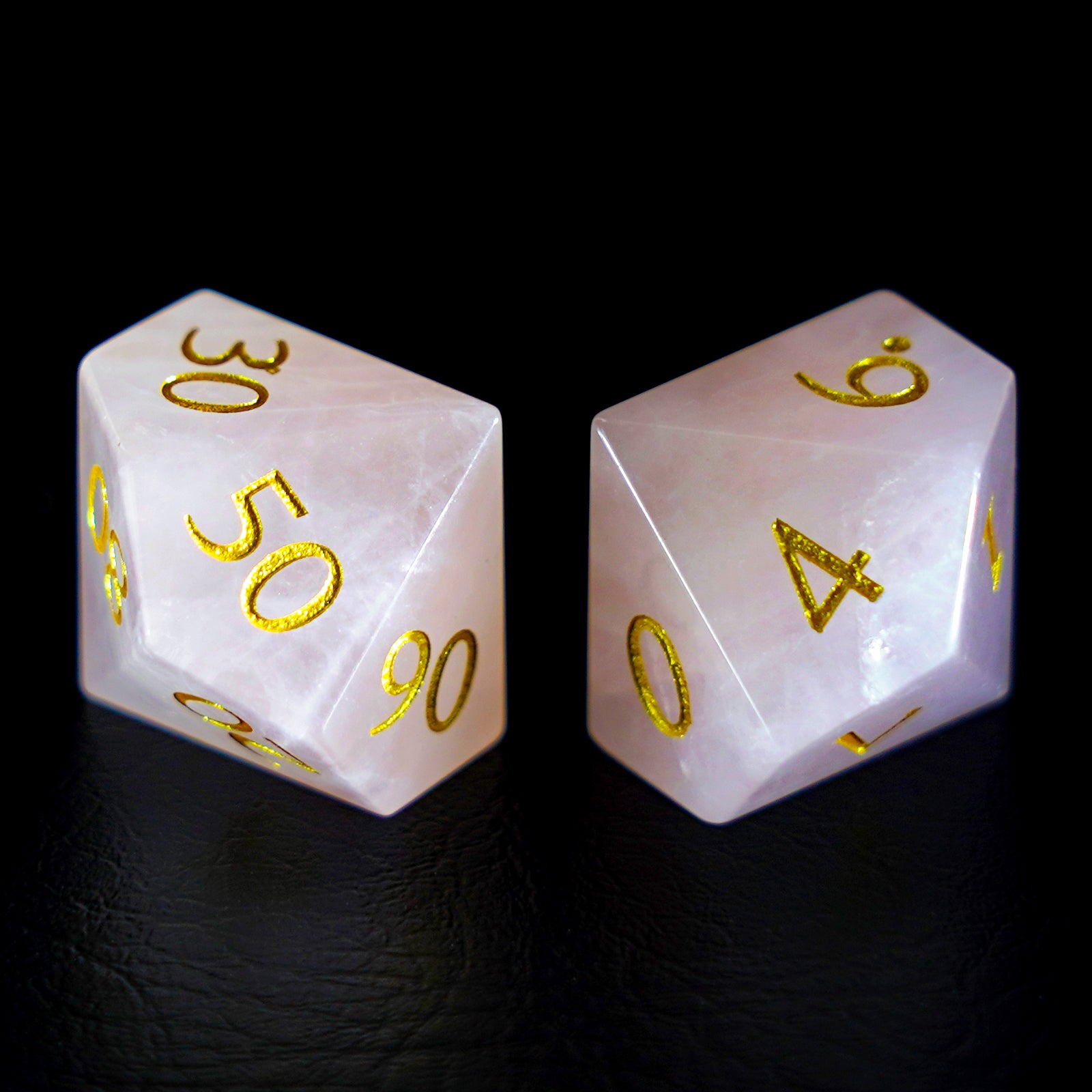 DragonStone Logo D&D Rose Quartz Engraved Gemstone Dice Set - DragonStone
