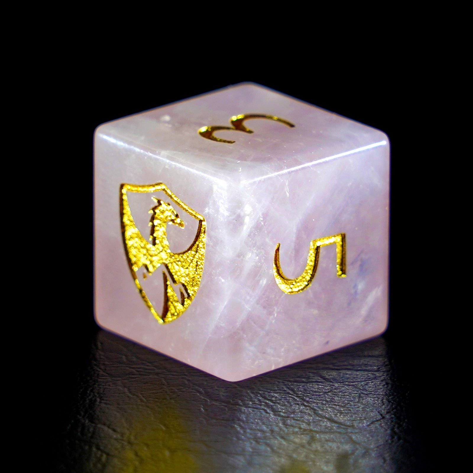 DragonStone Logo D&D Rose Quartz Engraved Gemstone Dice Set - DragonStone