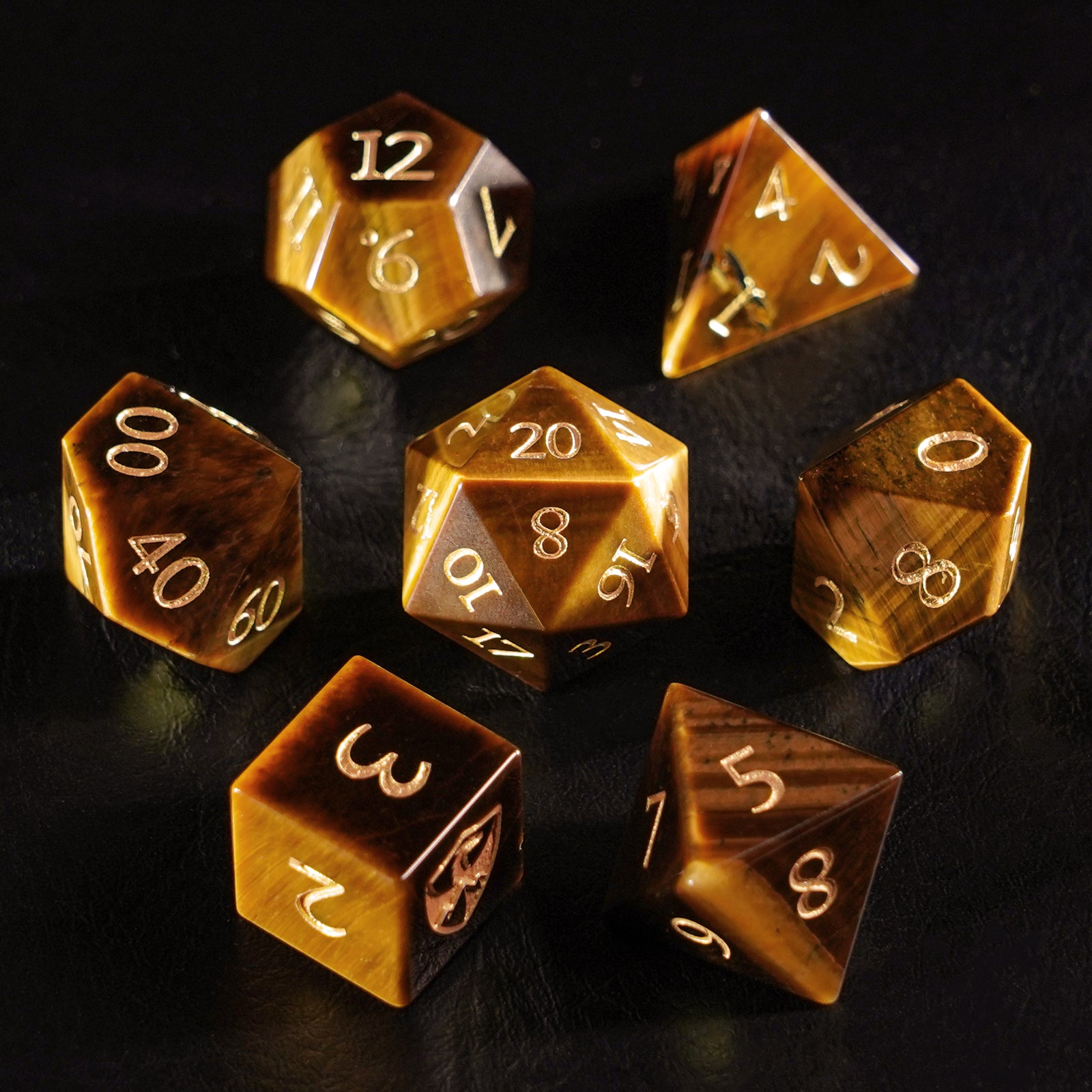 DragonStone Logo D&D Tiger’s Eye Dice Set - DragonStone
