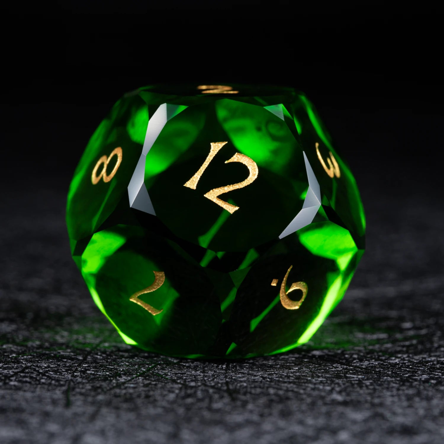 Green Multi-faceted Prism Glass Engraved Dice Set - DragonStone