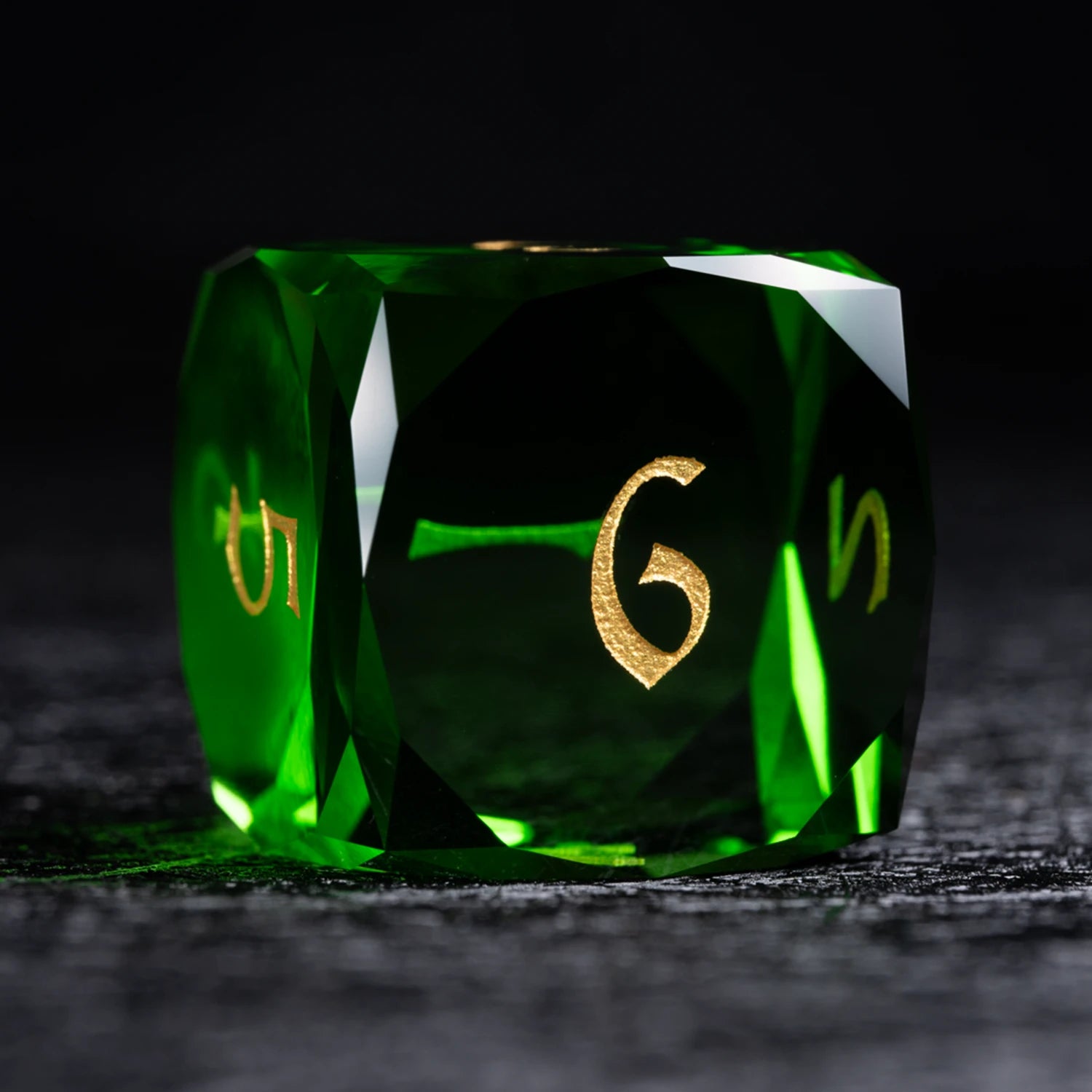 Green Multi-faceted Prism Glass Engraved Dice Set - DragonStone