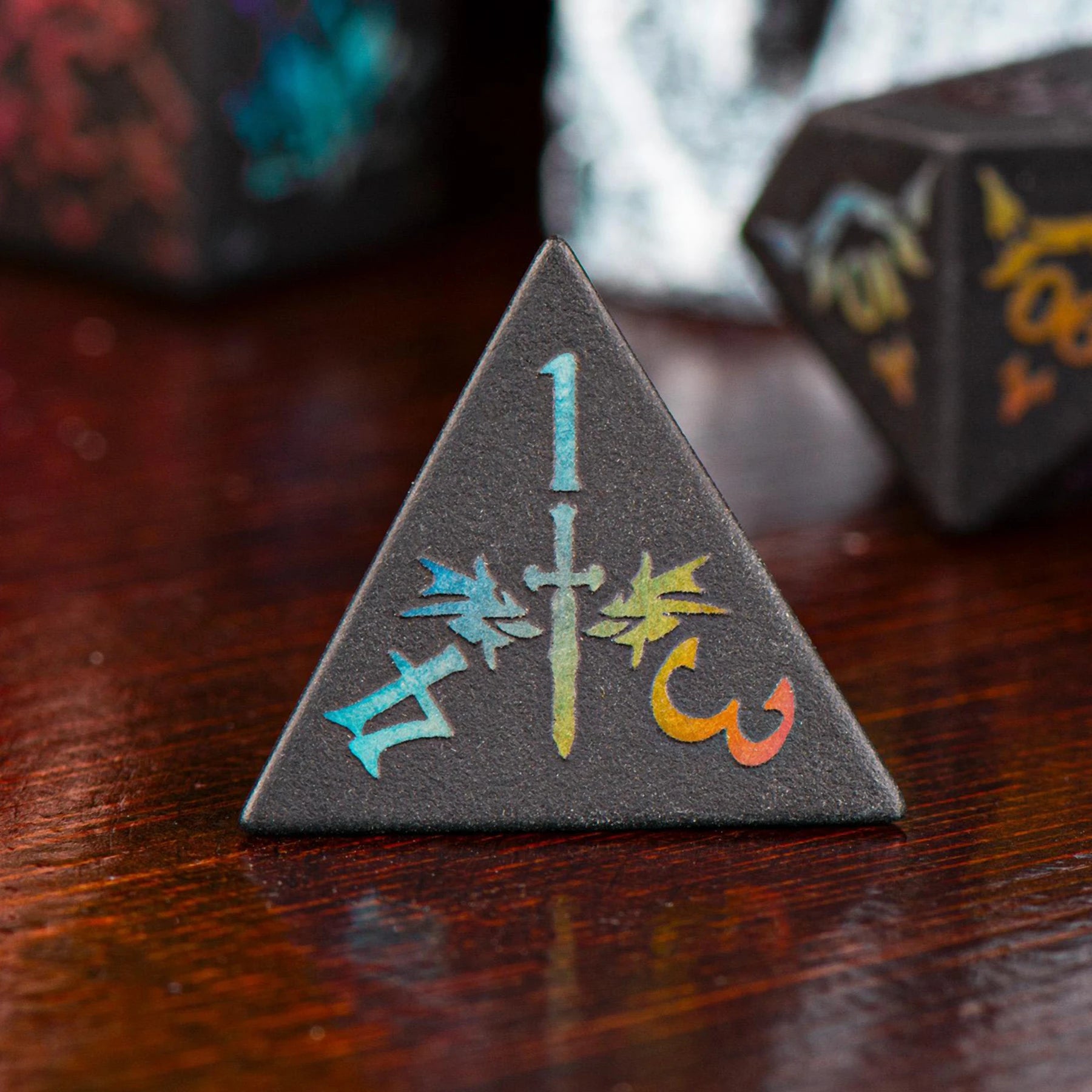 Guardian Electroplated Obsidian Gemstone Engraved Dice Set