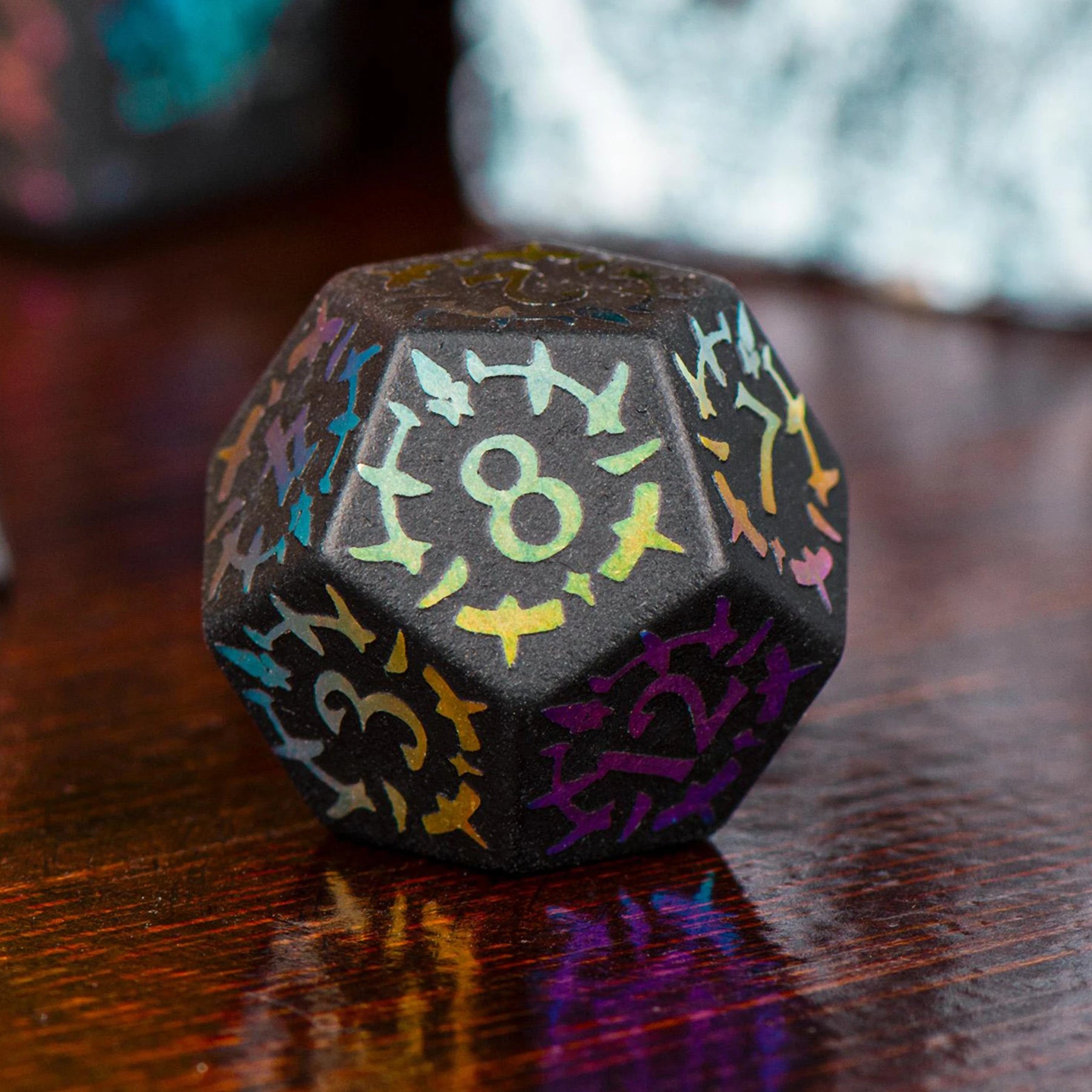 Guardian Electroplated Obsidian Gemstone Engraved Dice Set