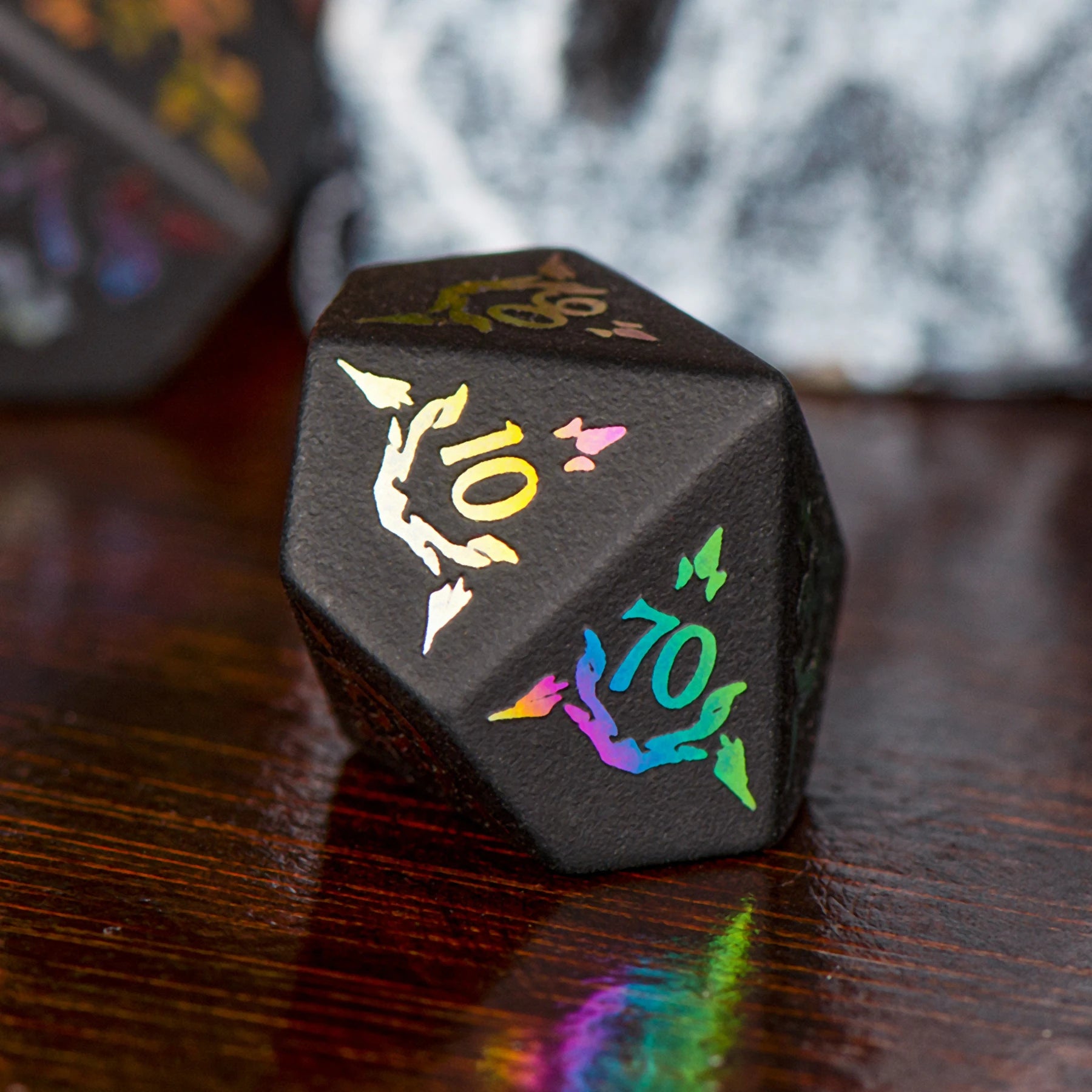 Guardian Electroplated Obsidian Gemstone Engraved Dice Set