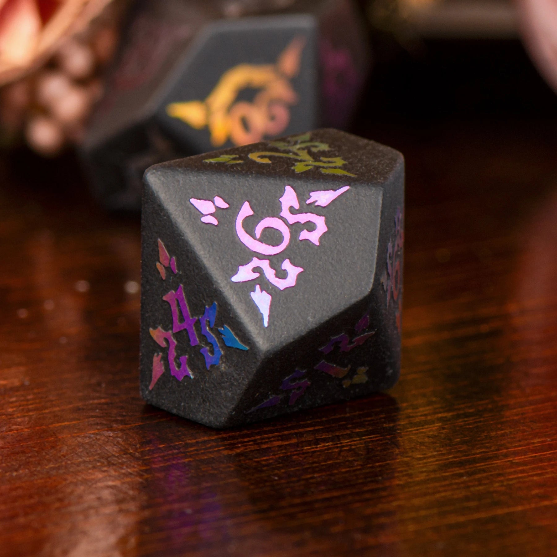 Guardian Electroplated Obsidian Gemstone Engraved Dice Set