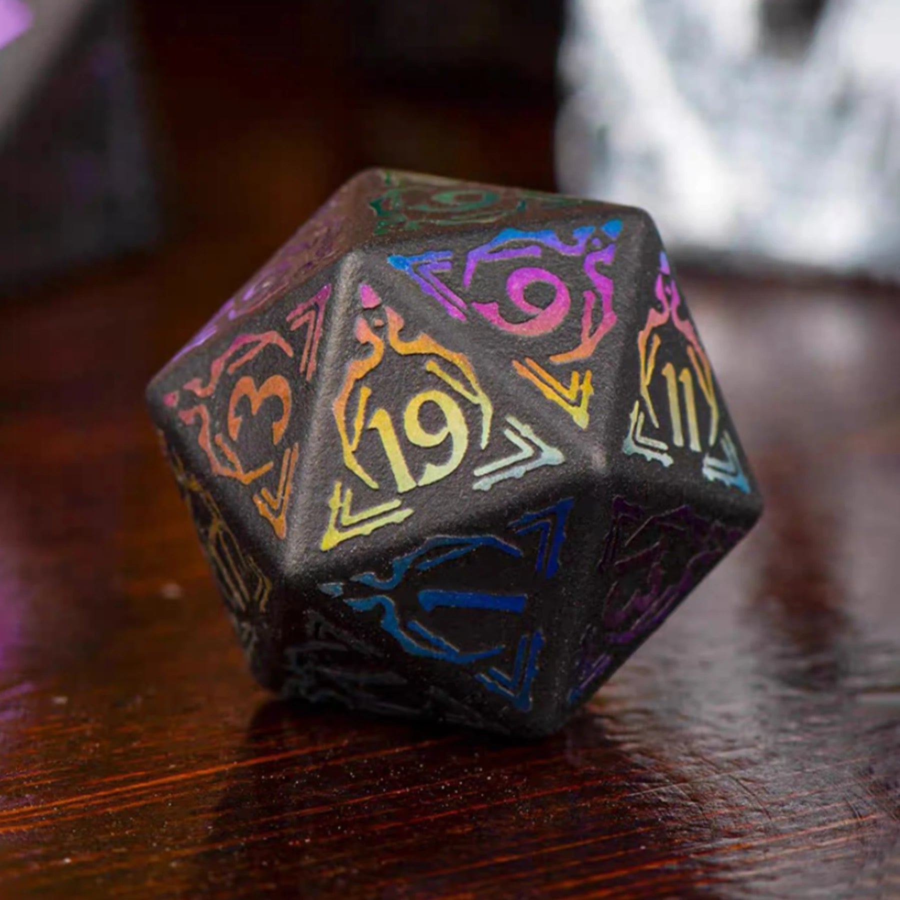 Guardian Electroplated Obsidian Gemstone Engraved Dice Set