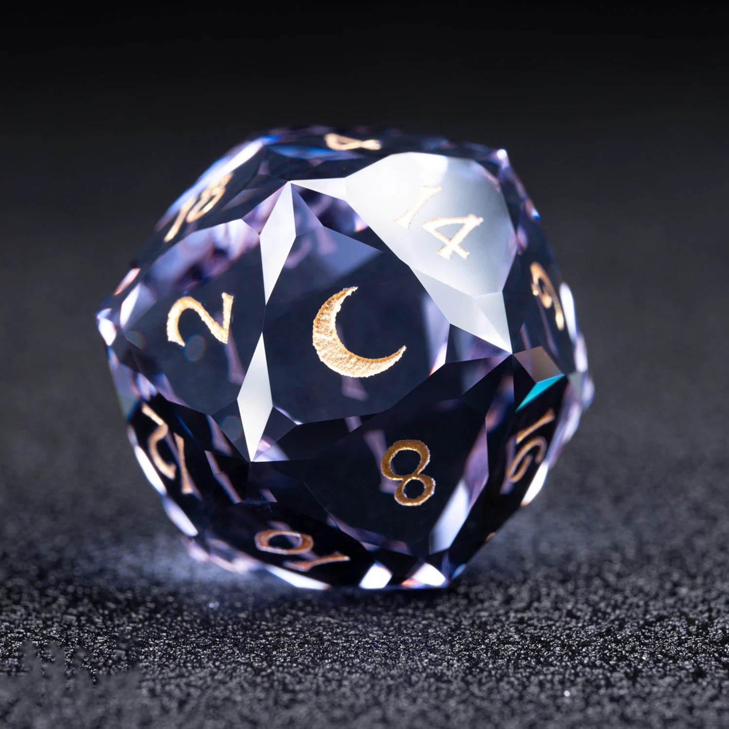 Lavender Moon symbol Multi-faceted Prism Glass Engraved Dice Set - DragonStone