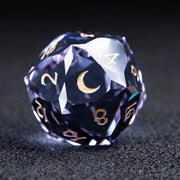 Lavender Moon symbol Multi-faceted Prism Glass Engraved Dice Set - DragonStone