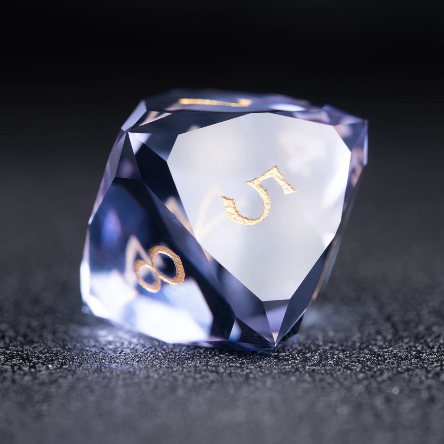 Lavender Moon symbol Multi-faceted Prism Glass Engraved Dice Set - DragonStone
