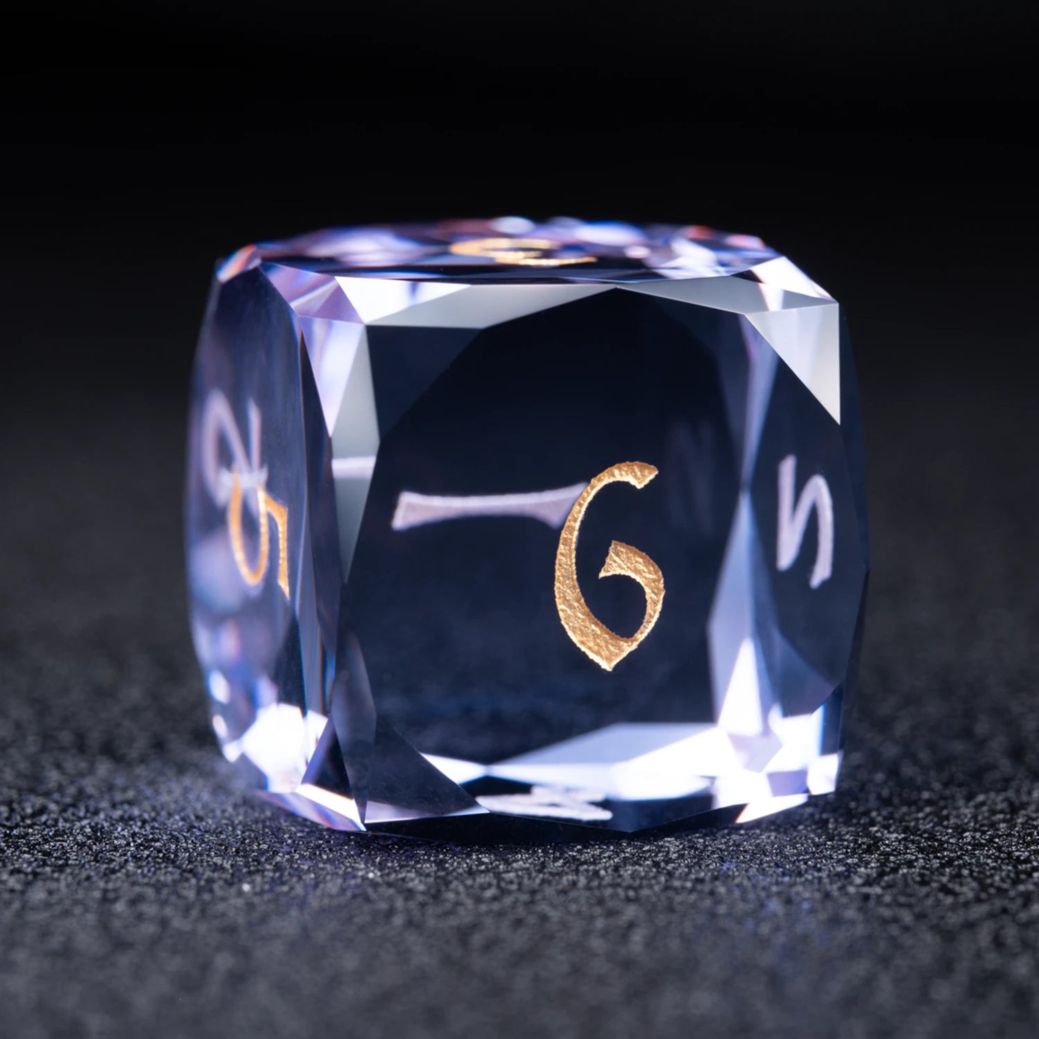 Lavender Moon symbol Multi-faceted Prism Glass Engraved Dice Set - DragonStone