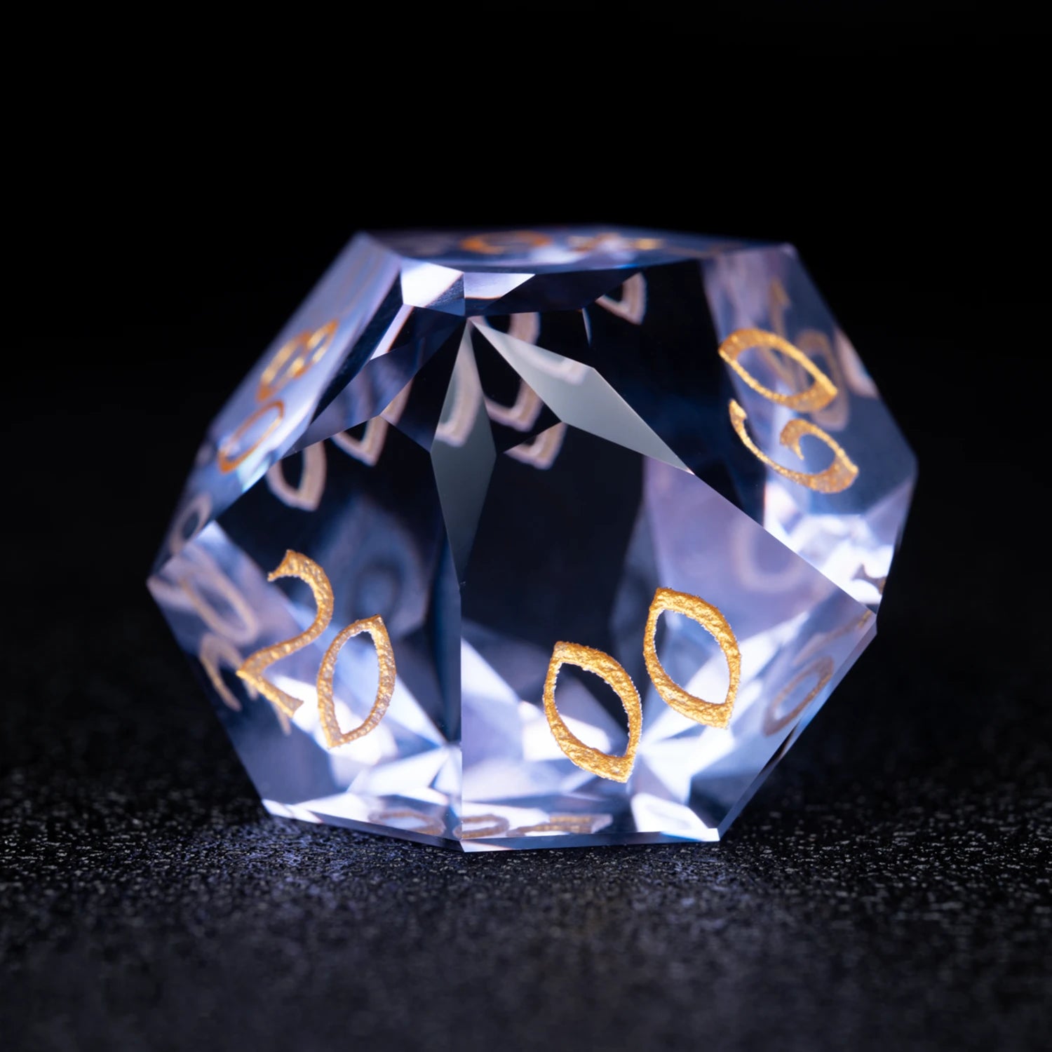 Lavender Moon symbol Multi-faceted Prism Glass Engraved Dice Set - DragonStone