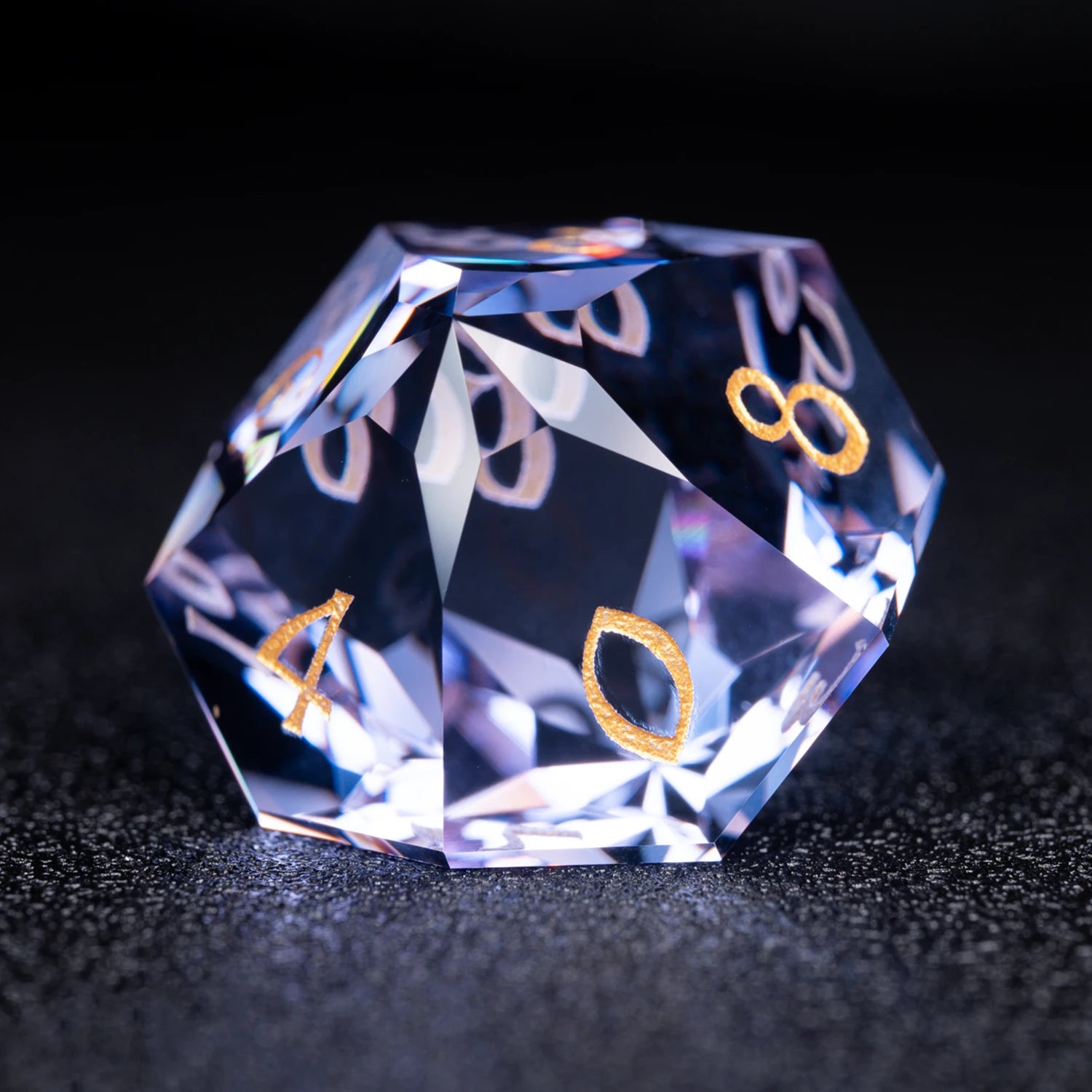 Lavender Moon symbol Multi-faceted Prism Glass Engraved Dice Set - DragonStone