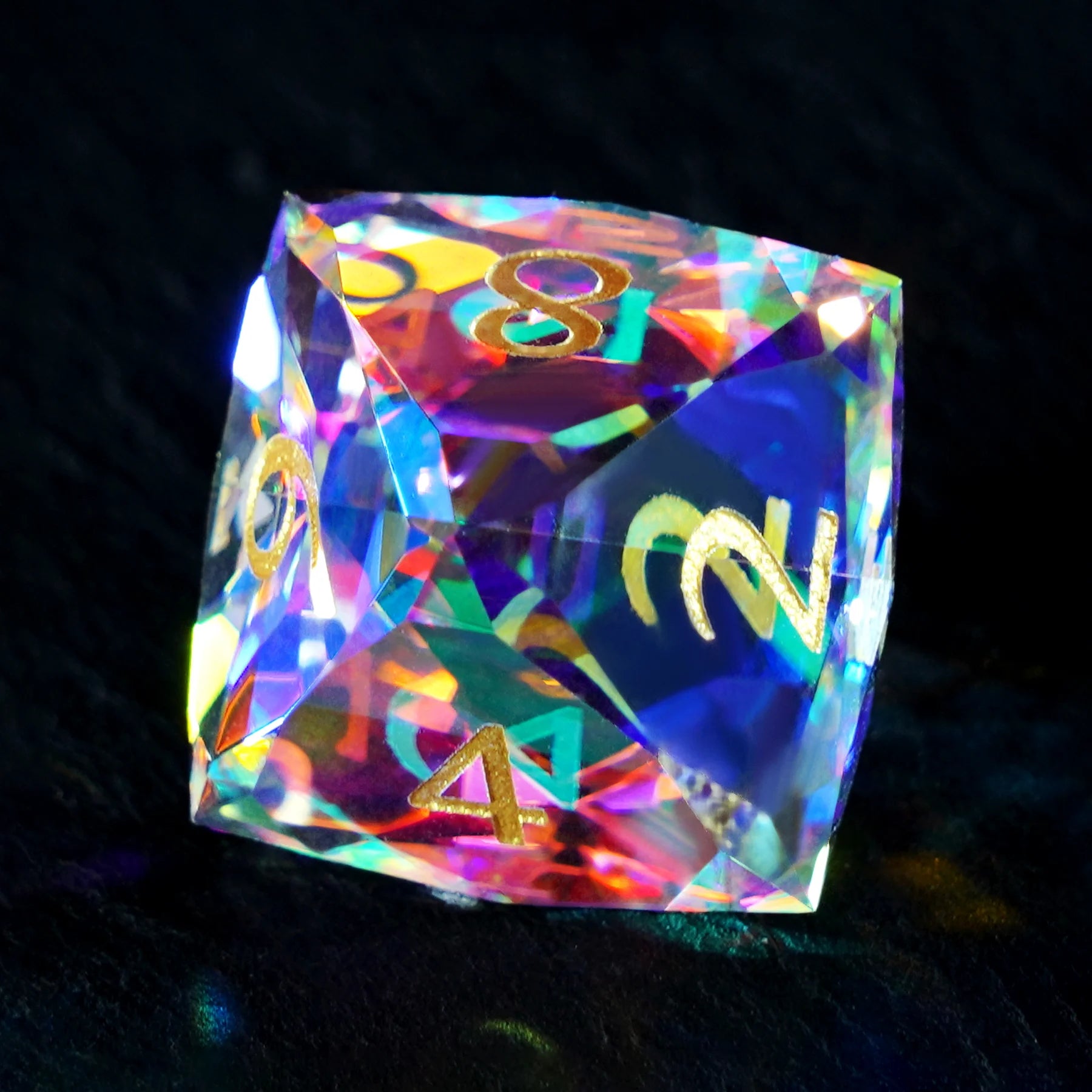 Multi-faceted Prism Glass Engraved Dice Set