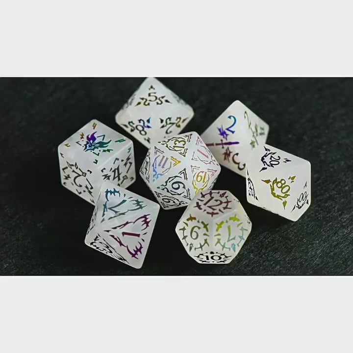 Load video: Guardian Electroplated White Crystal Gemstone Engraved Dice