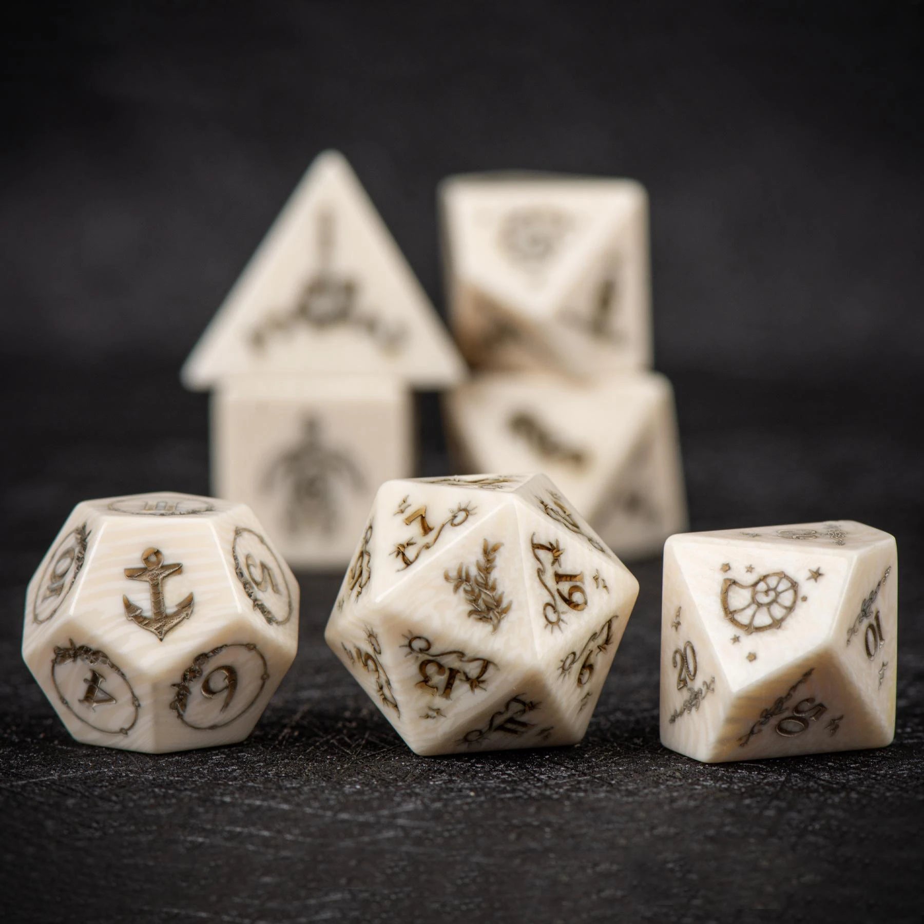 When a Whale Falls, Life Awakens — Natural Whale Bone Engraved Dice Set (Limited Edition)