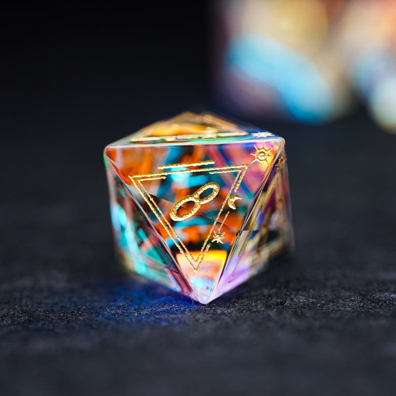 DragonStone D&D Embossed Iridescent Crystal Starry Sky Glass Dice Set