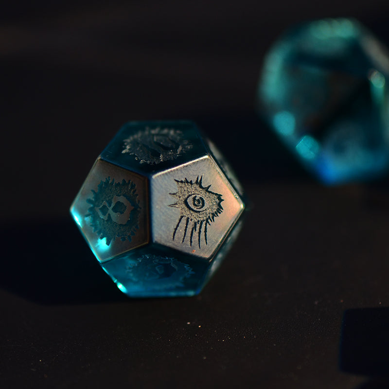 DragonStone D&D Abyssal Eye Sea Blue Zircon Dice Set