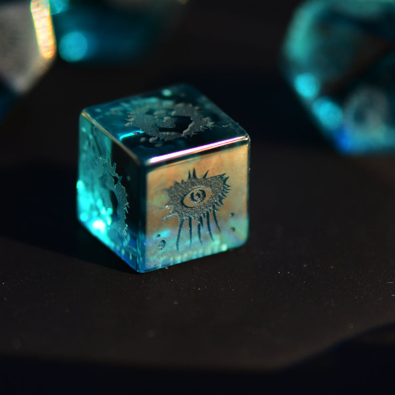 DragonStone D&D Abyssal Eye Sea Blue Zircon Dice Set