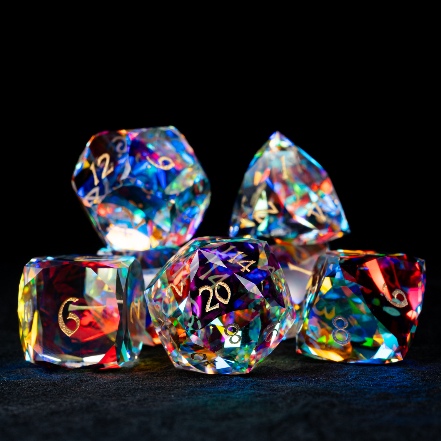 DragonStone D&D Multi-faceted Prism Glass Engraved Dice Set