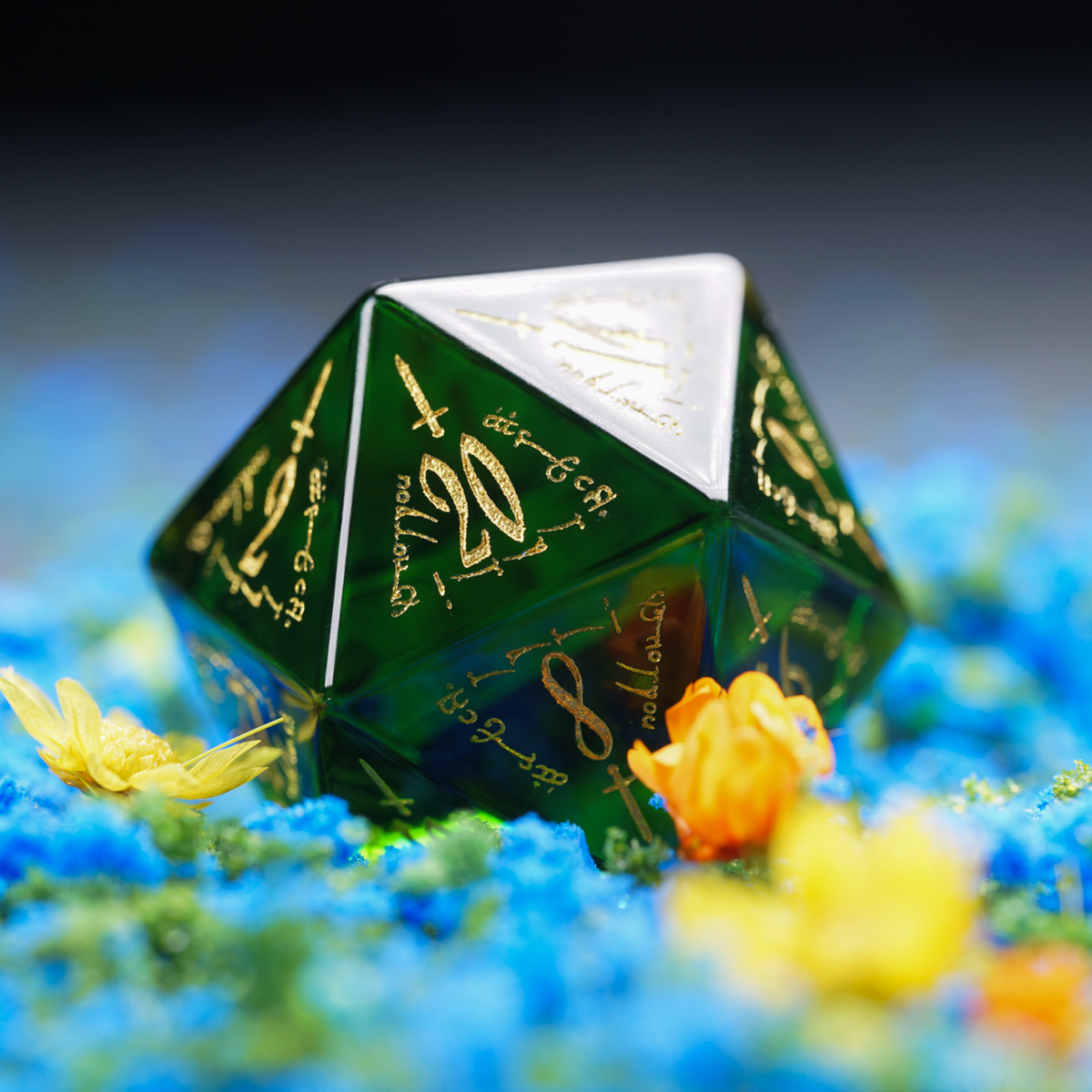 Grove Whisperer · Olive Green Crystal Gemstone Dice Set
