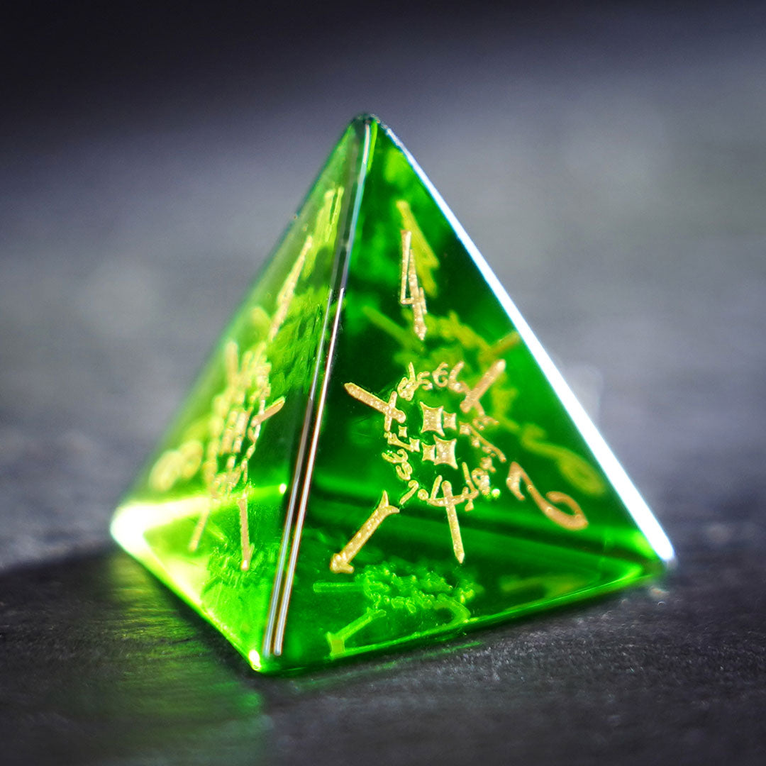 Verdant Trickster · Apple Green Crystal Gemstone Dice Set