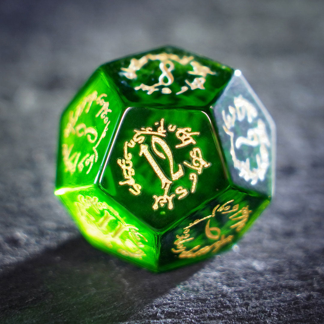 Verdant Trickster · Apple Green Crystal Gemstone Dice Set