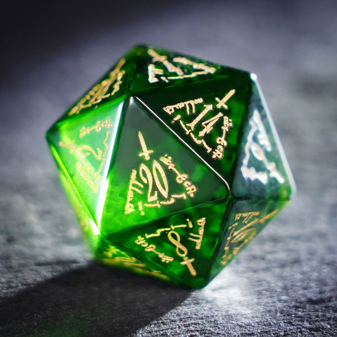 Verdant Trickster · Apple Green Crystal Gemstone Dice Set