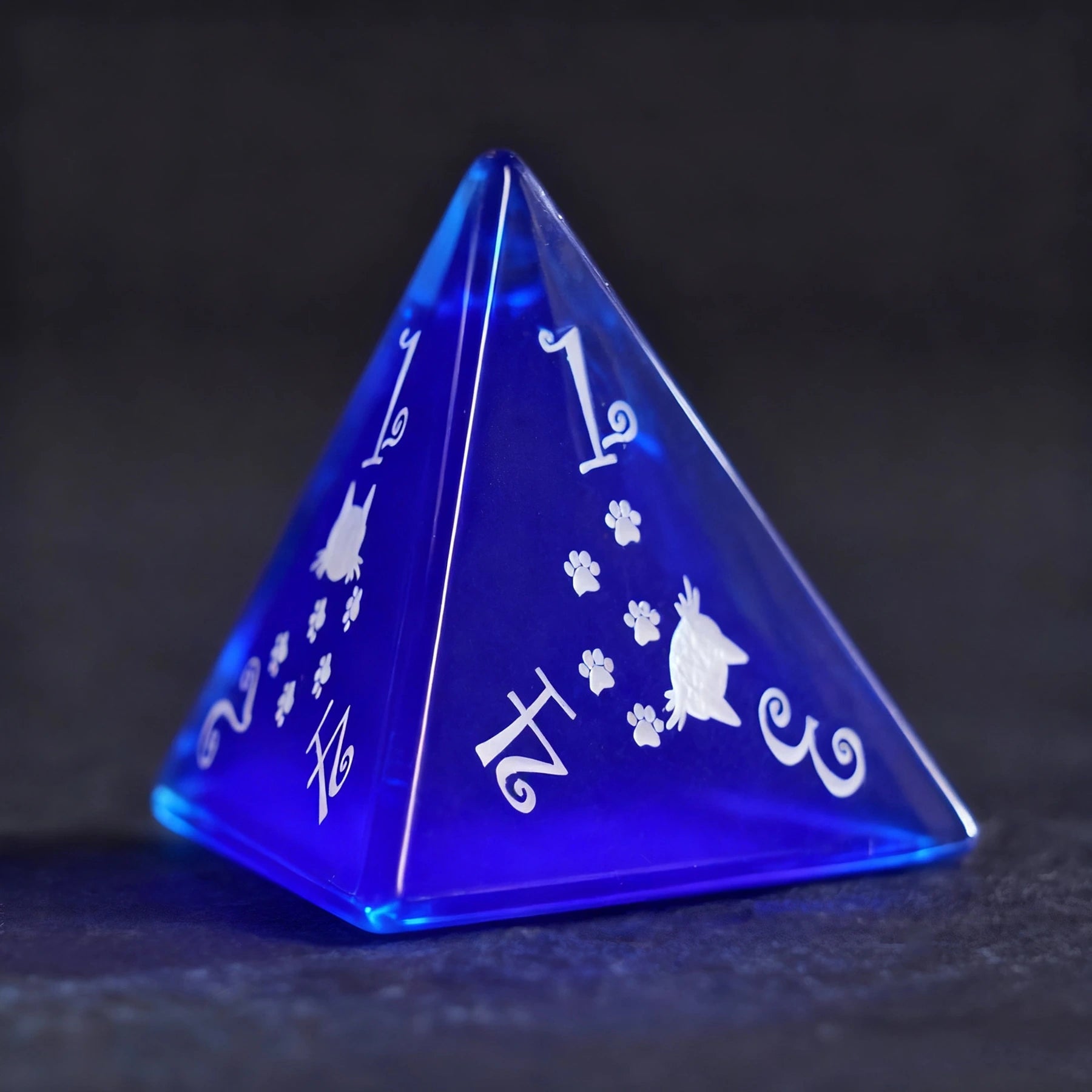 Aurora’s Midnight Watch · Royal Blue Cat’s Eye Engraved Gemstone Dice Set