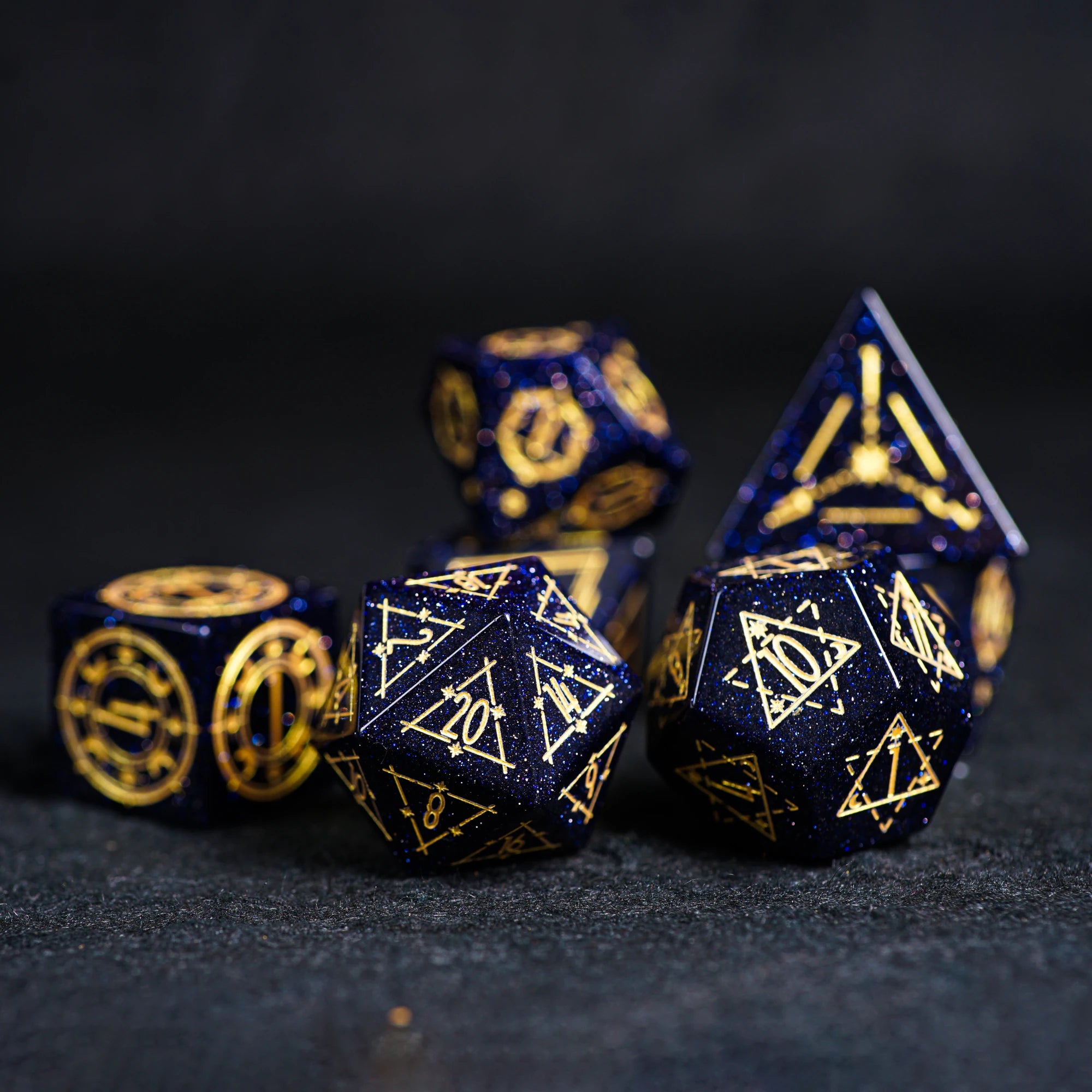 Celestial Palace · Starwish · Blue Sandstone Engraved Gemstone Dice Set